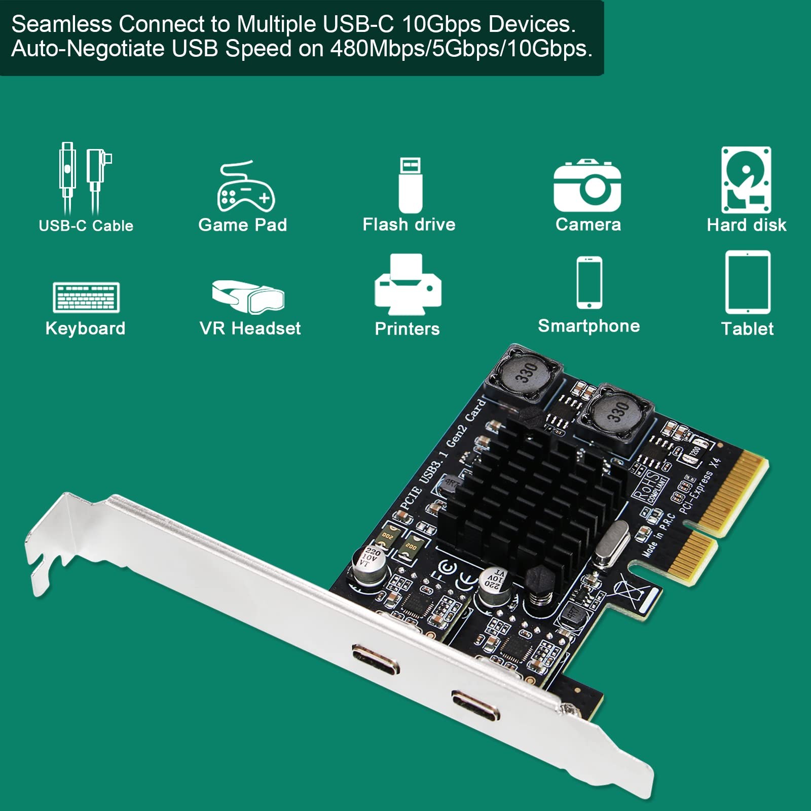 FebSmart 2X 10Gbps Max Speed USB-C Ports PCIE USB 3.1 GEN 2 Matte Black