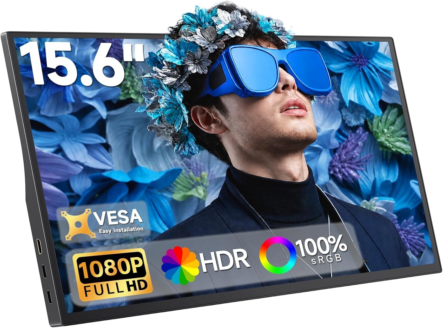 15.6″ FHD Portable Monitor, Dual USB Type-C HDMI, Built-in Speakers