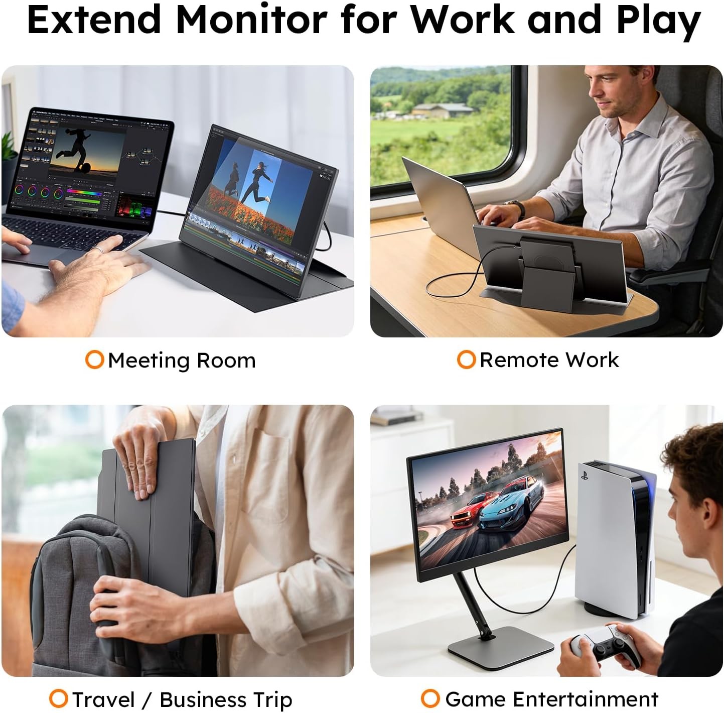 15.6″ Portable Monitor, FHD 1080P IPS, USB-C & Mini HDMI, Built-in Stand