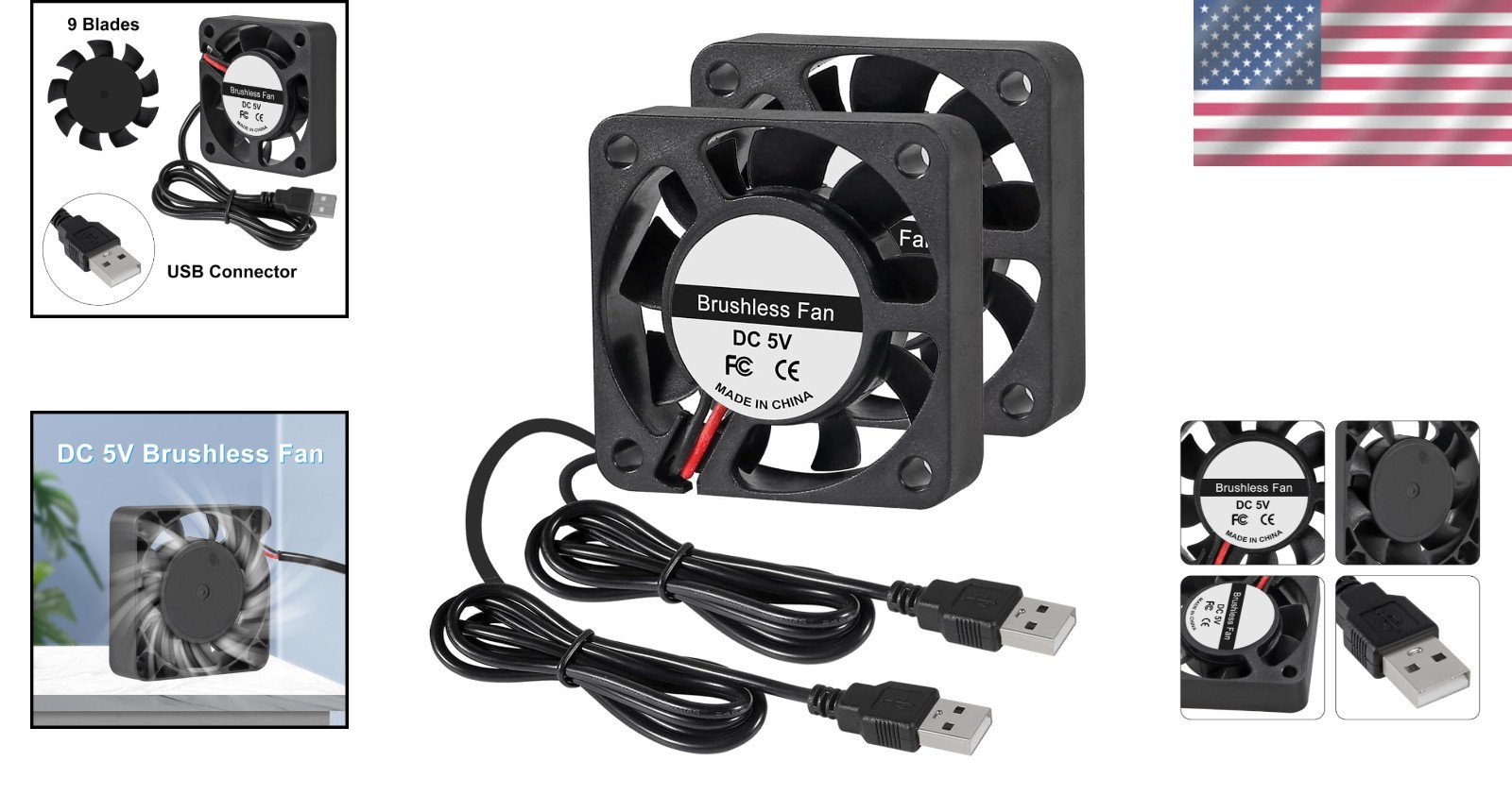 USB Powered Brushless Fan Set – 2Pcs 40mm for Efficient Electronics Cooling