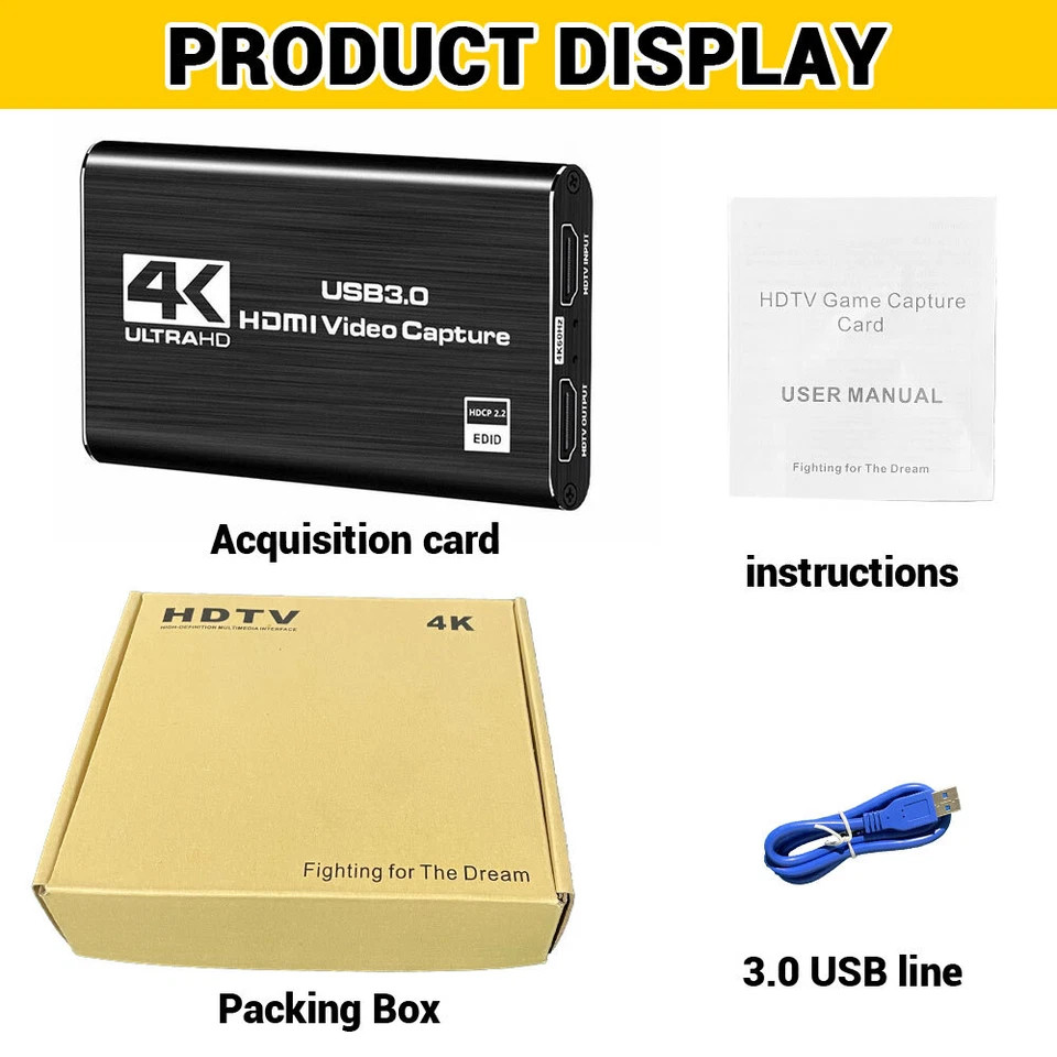 4K Audio Video Capture Card USB 3.0 HDMI Video Capture Device HD Recording Lot