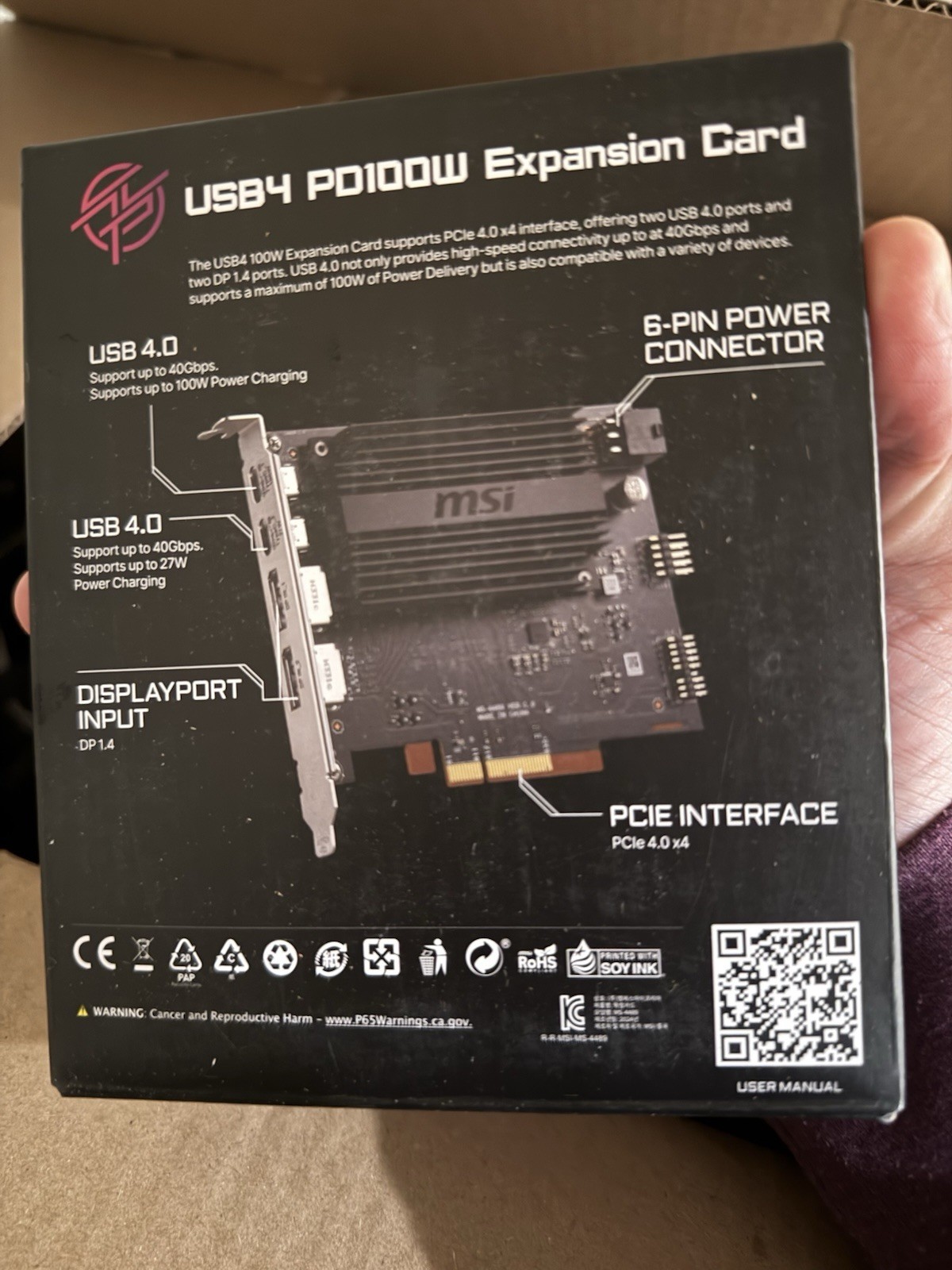 2024 MSI USB4 PD100W Expansion Card Dual USB 4.0 Supports PCIe 4.0 x4 port