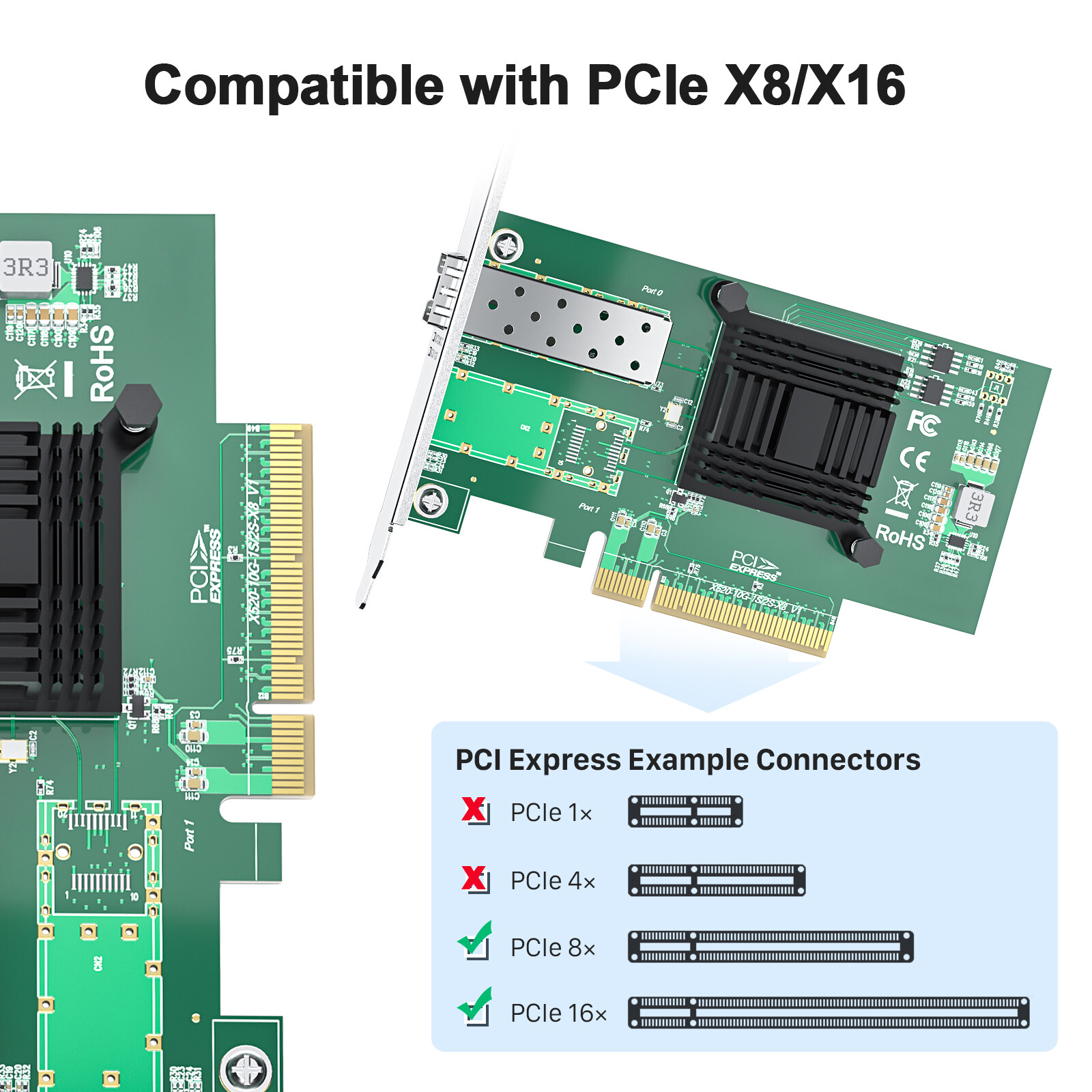 For Intel X520-DA1 w/ 82599EN Controller 10Gb SFP+ to PCIe x8 Network Card