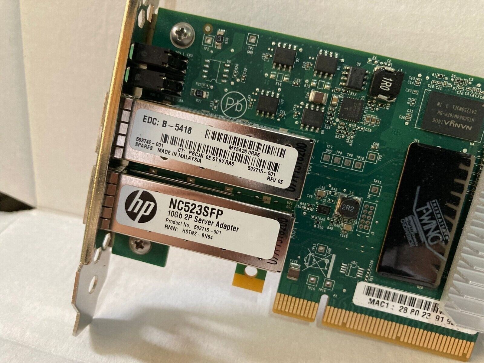 HP NC523SFP Dual Port 10GbE 593717-B21 593742-001 593715-001 PCIe Server Adapter