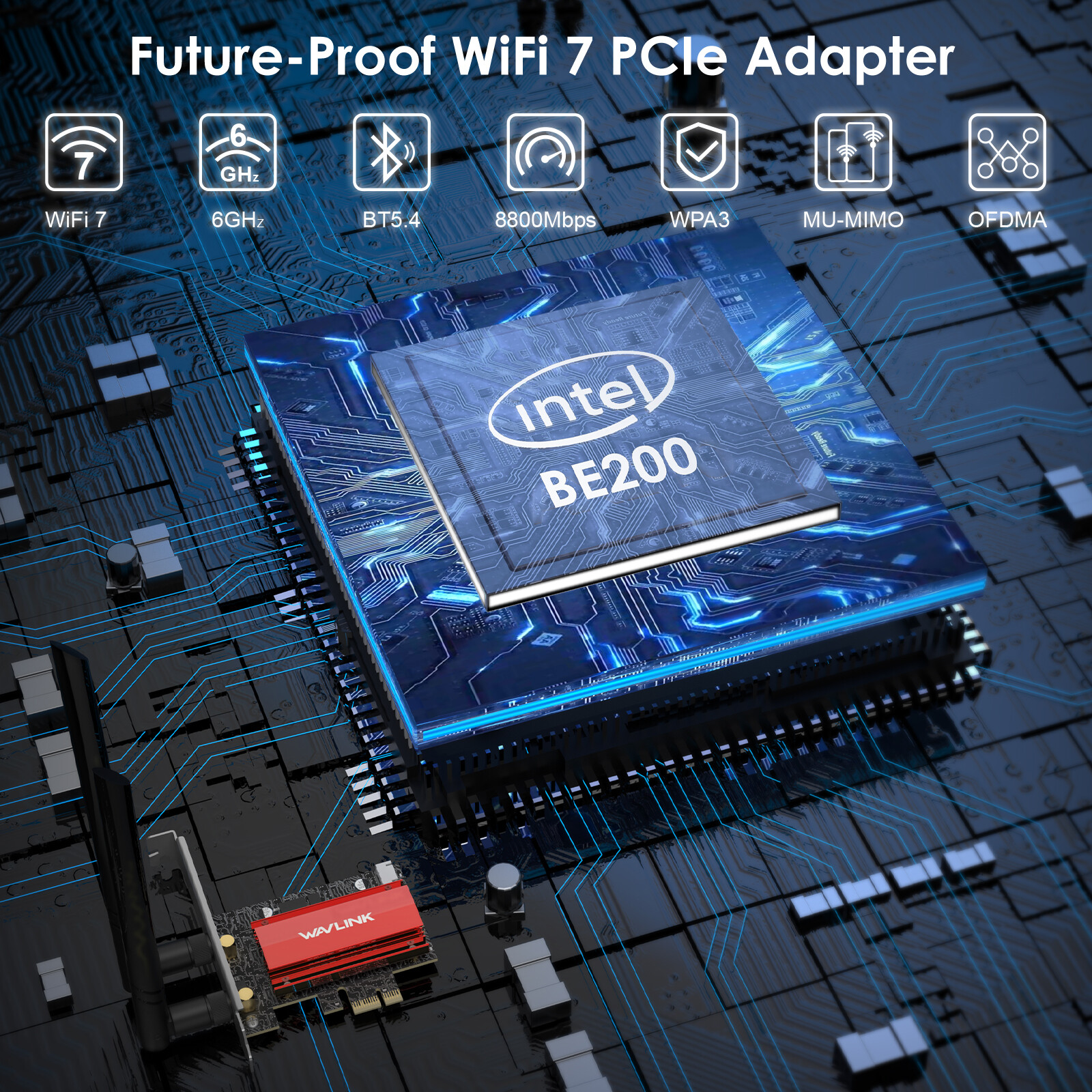 8800Mbps PCIE WiFi Card Adapter Wireless Network BT Card For Desktop w/Antenna