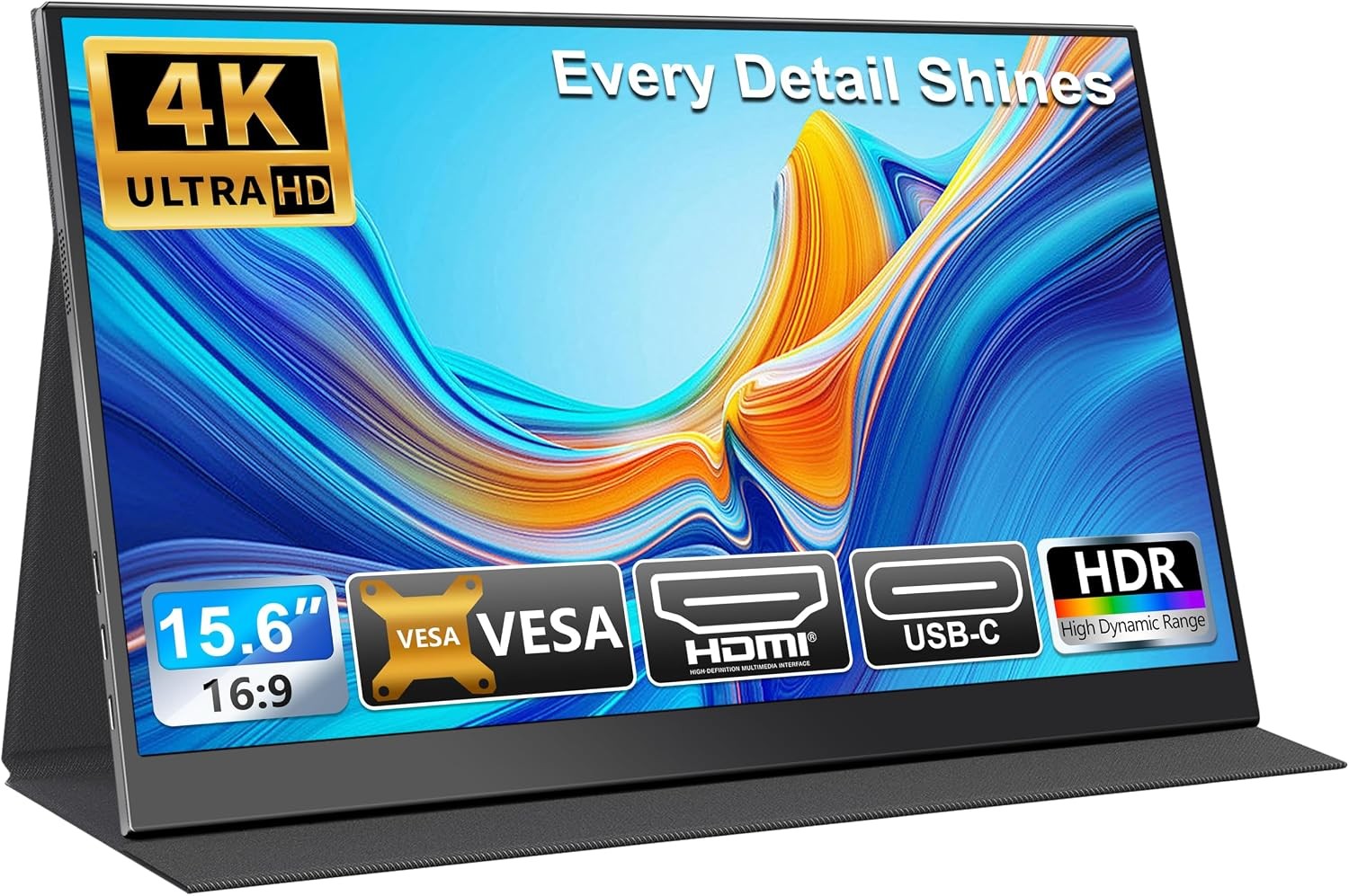 15.6″ 4K Portable Monitor, UHD IPS Screen, Dual USB-C & Mini HDMI, VESA Mountabl