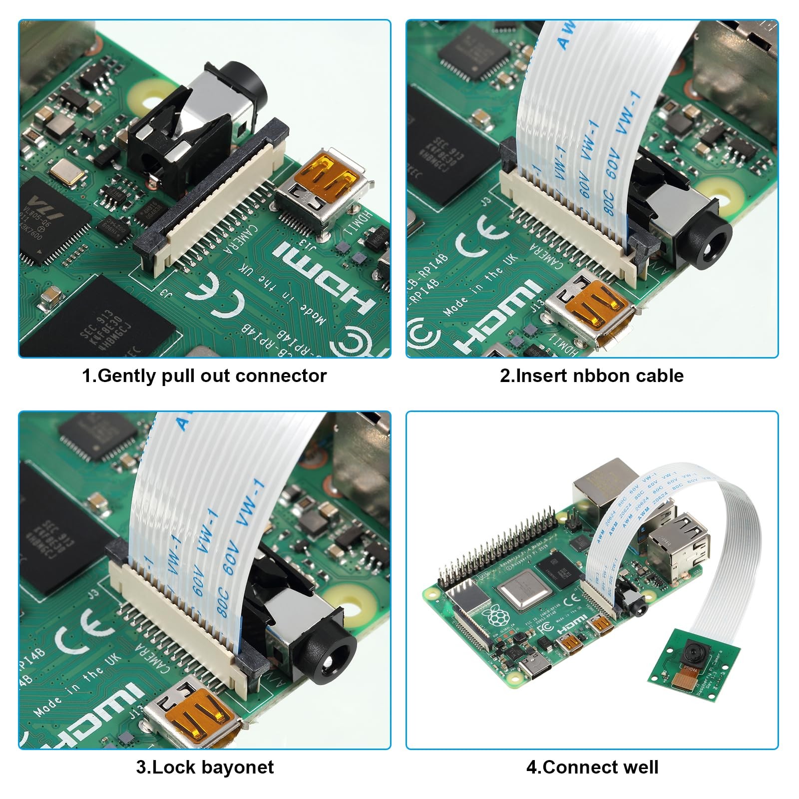 4 Pieces 5 Megapixels 1080p Sensor OV5647 Mini Camera Module with 6 Inch 15 P…
