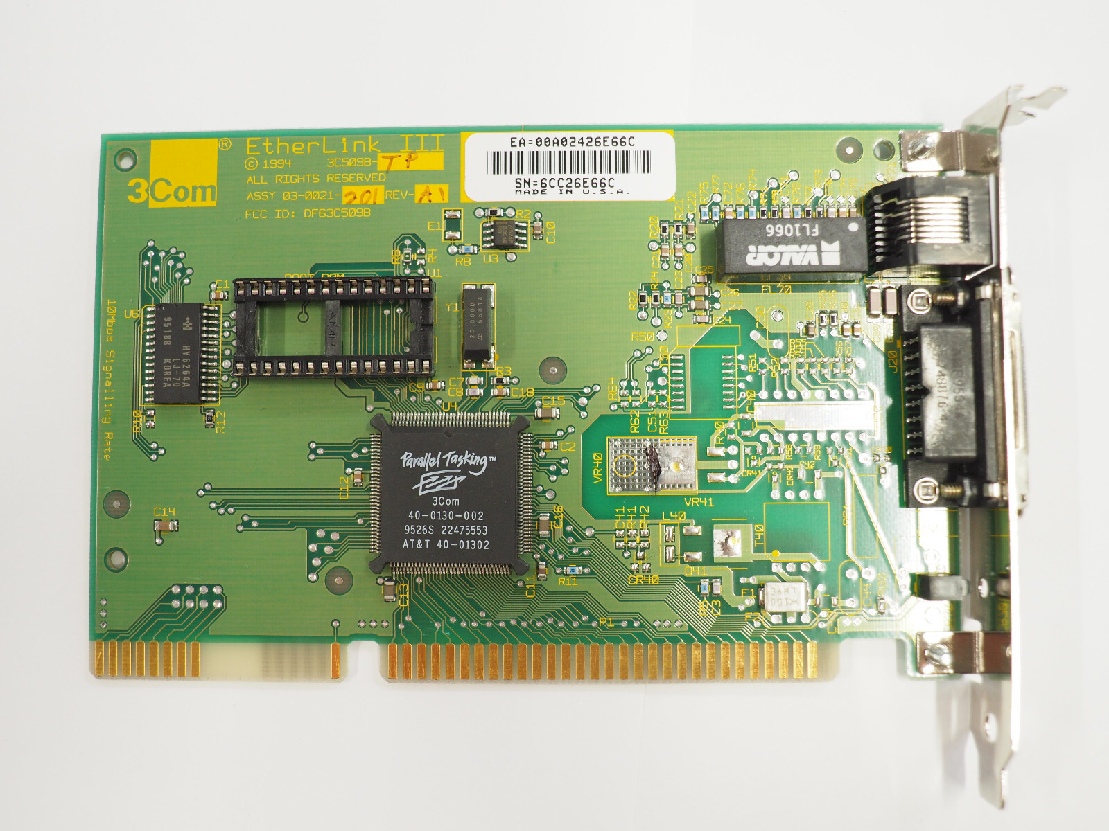 3Com EtherLink III 3C509B-TP Parallel Tasking 16Bit 10Base-T ISA Network Adapter