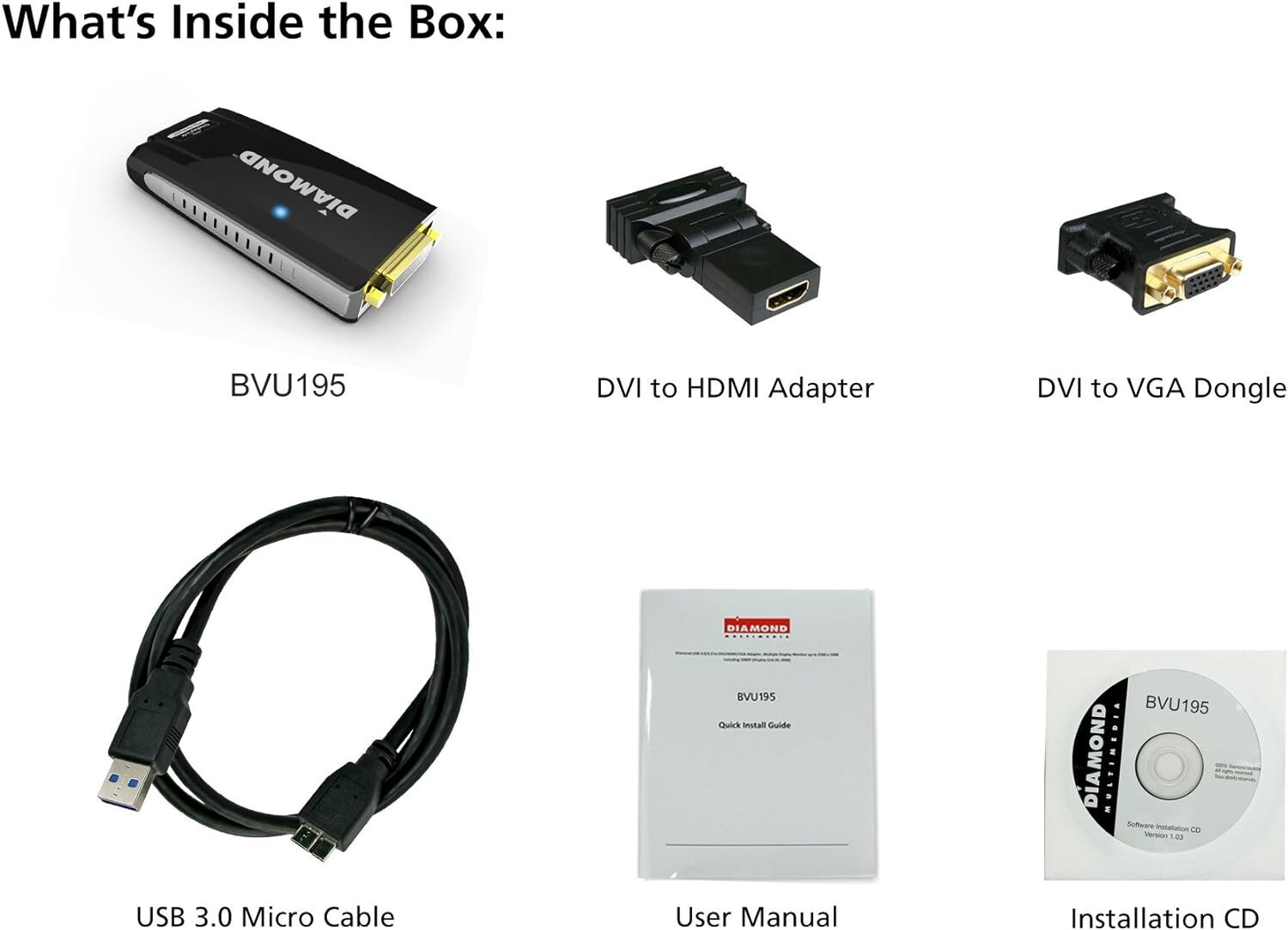 Diamond Multimedia BVU195 USB 2.0 to VGA/DVI/HDMI Video Graphics Adapter up to 2
