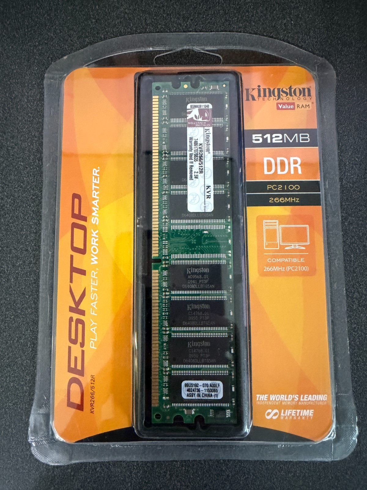 Kingston ValueRAM 512MB DDR PC2100 Desktop Memory (KVR266/512R)