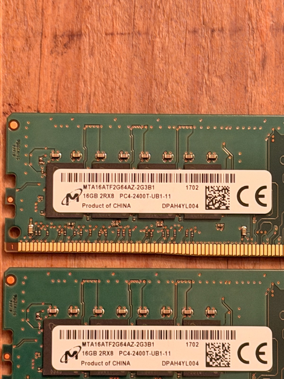 Lot of 4 Micron 16GB 2Rx8 PC4-2400T-UBB1-11 Unbuffered RAM MTA16ATF2G64AZ-2G3B1