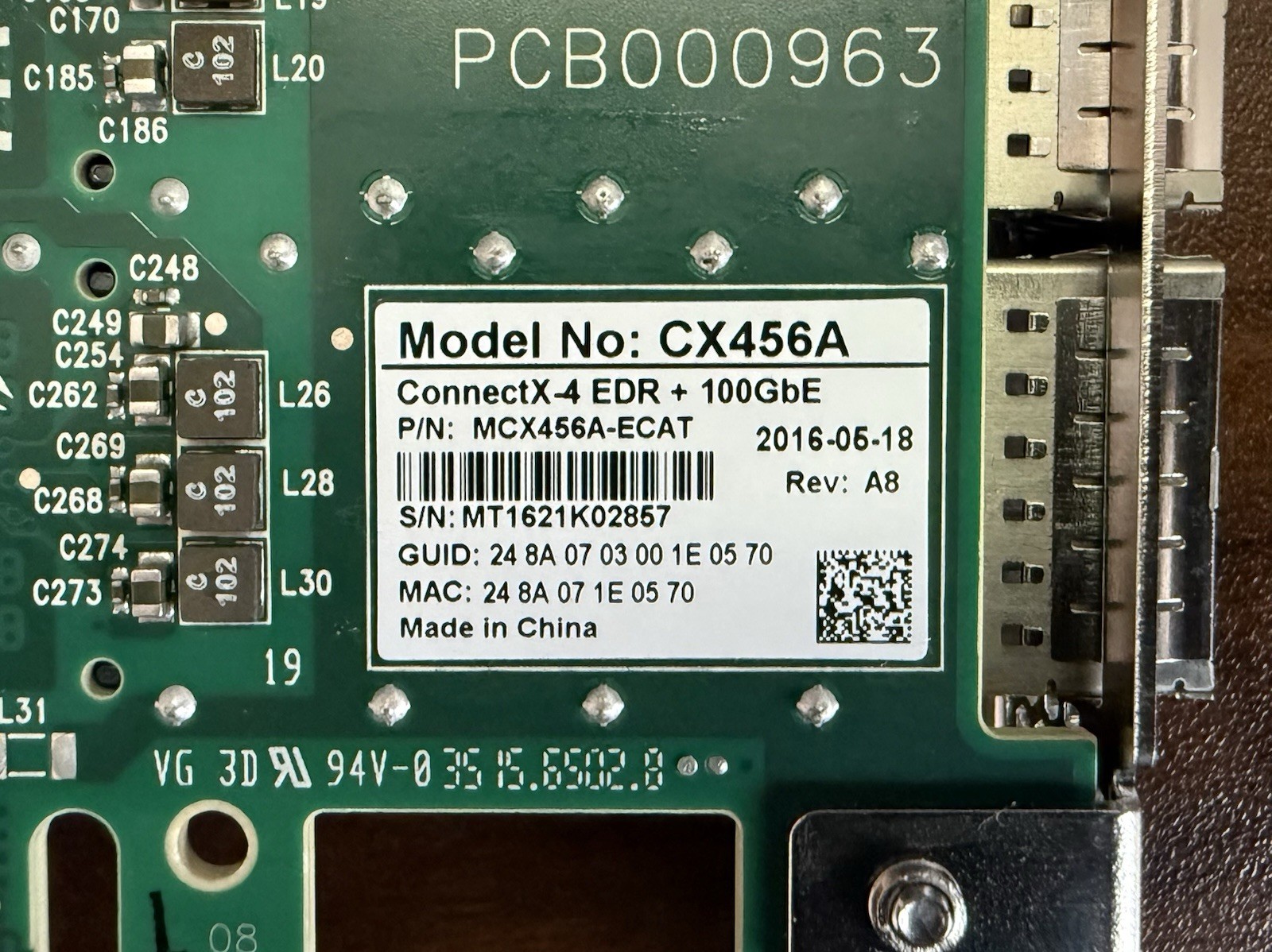 Mellanox ConnectX-4 Dual-Port EDR IB 100G QSFP28 MCX456A-ECAT