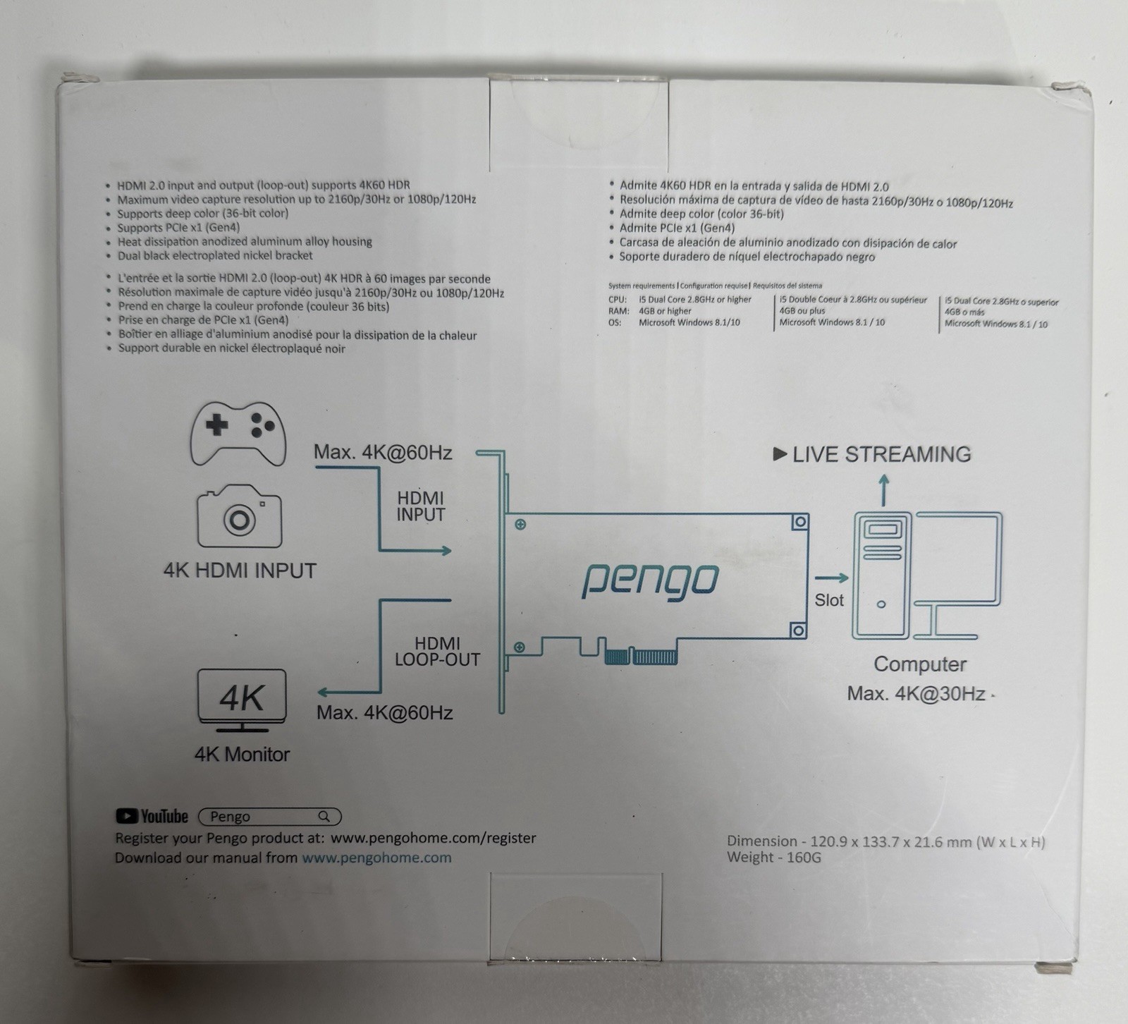 Pengo 4K HDMI PCIe Capture Card 4K30 Recording 4K60 HDR Pass-Through 240Hz