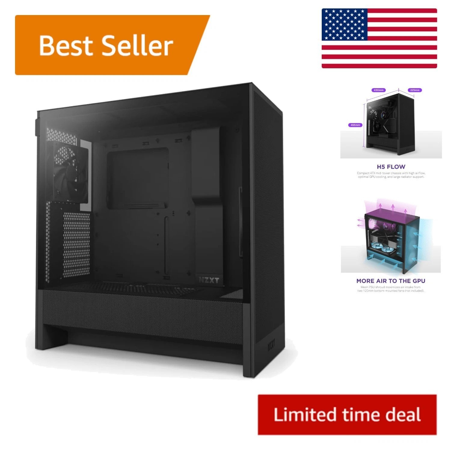 High Airflow H5 Flow 2024 ATX Mid-Tower Case – 360mm Radiator Support Included