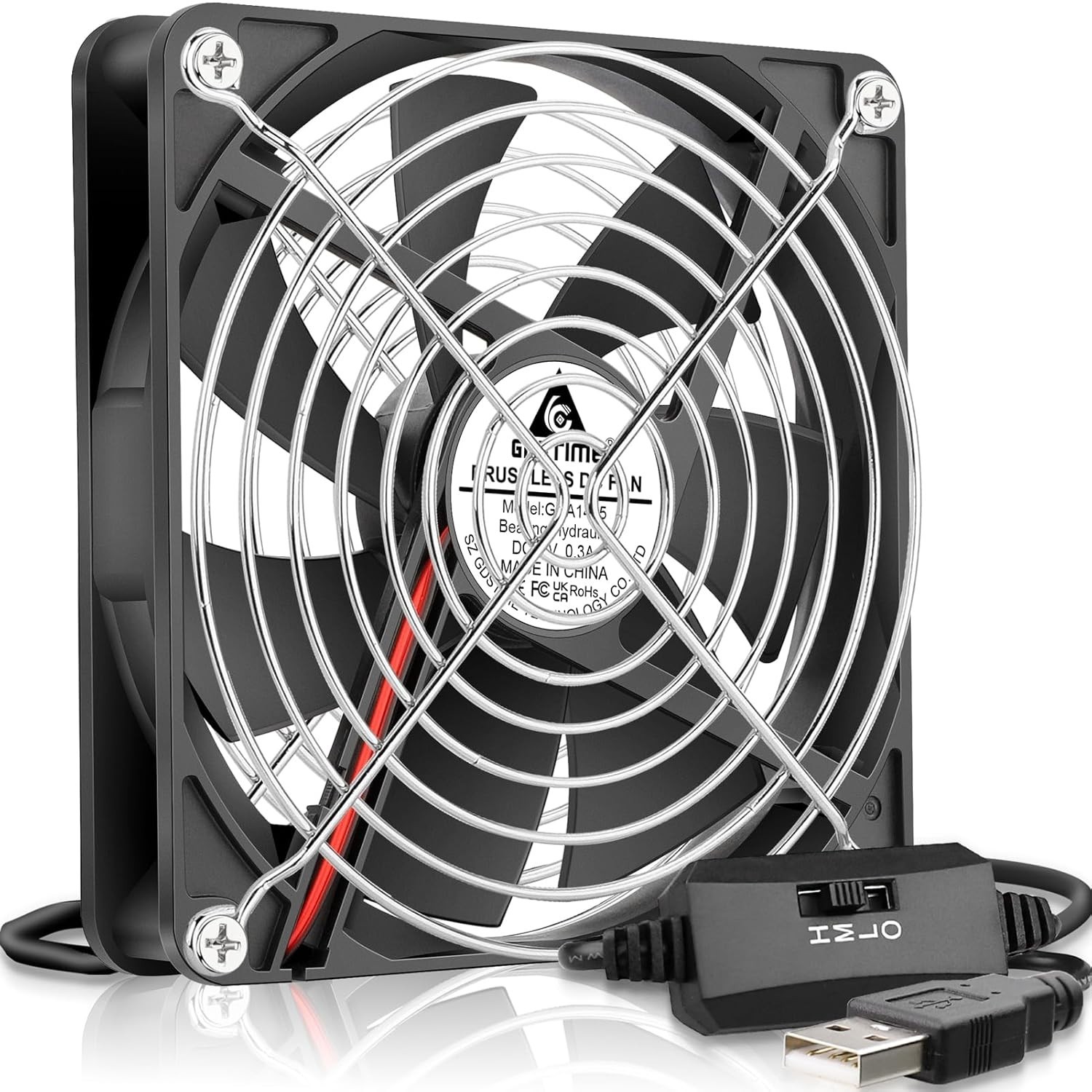Efficient 140mm USB Fan with Brushless Motor & Metal Guards for Electronics