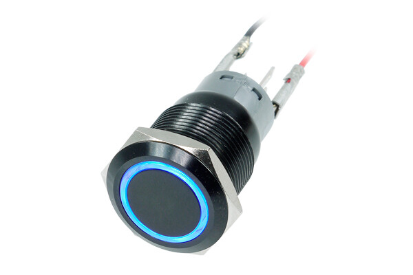 Phobya Vandalism Switch 19mm Aluminium Black, Blue Ring Illuminated 5pin