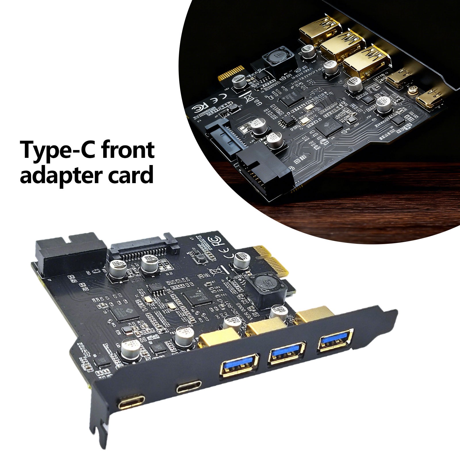 USB3.2 GEN1 PCI-E Expansion Card 5 Ports 2*Type-C 3*USB-A 19 Pin Connector 5Gb31