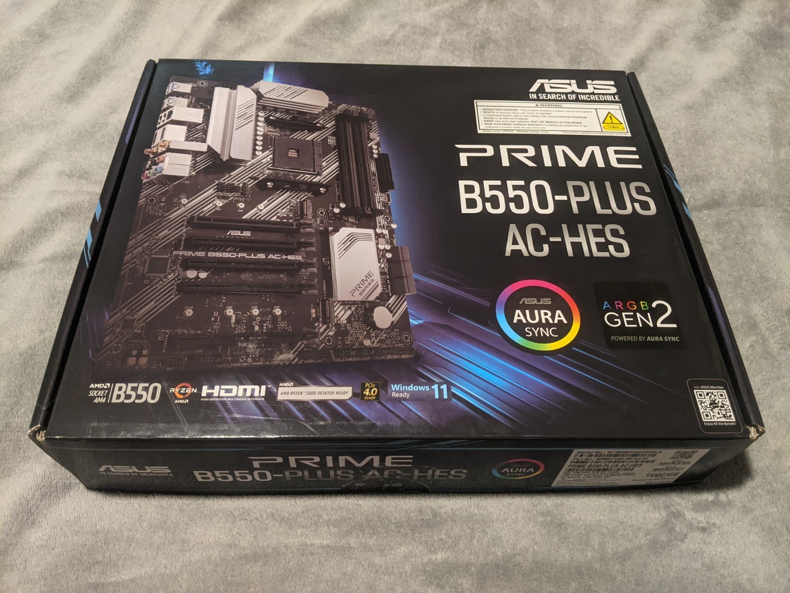 ASUS PRIME B550-Plus AC-HES AM4 ATX Motherboard, Used Once