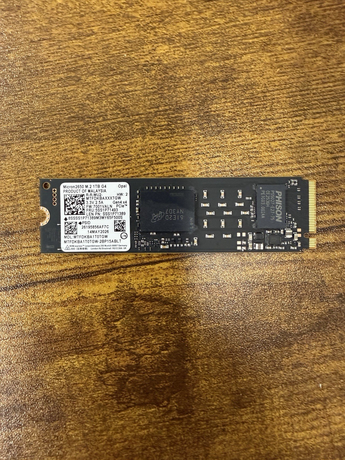 1TB 2650 Micron PCIe Gen4x4 M.2 2280 NVMe SSD Drive