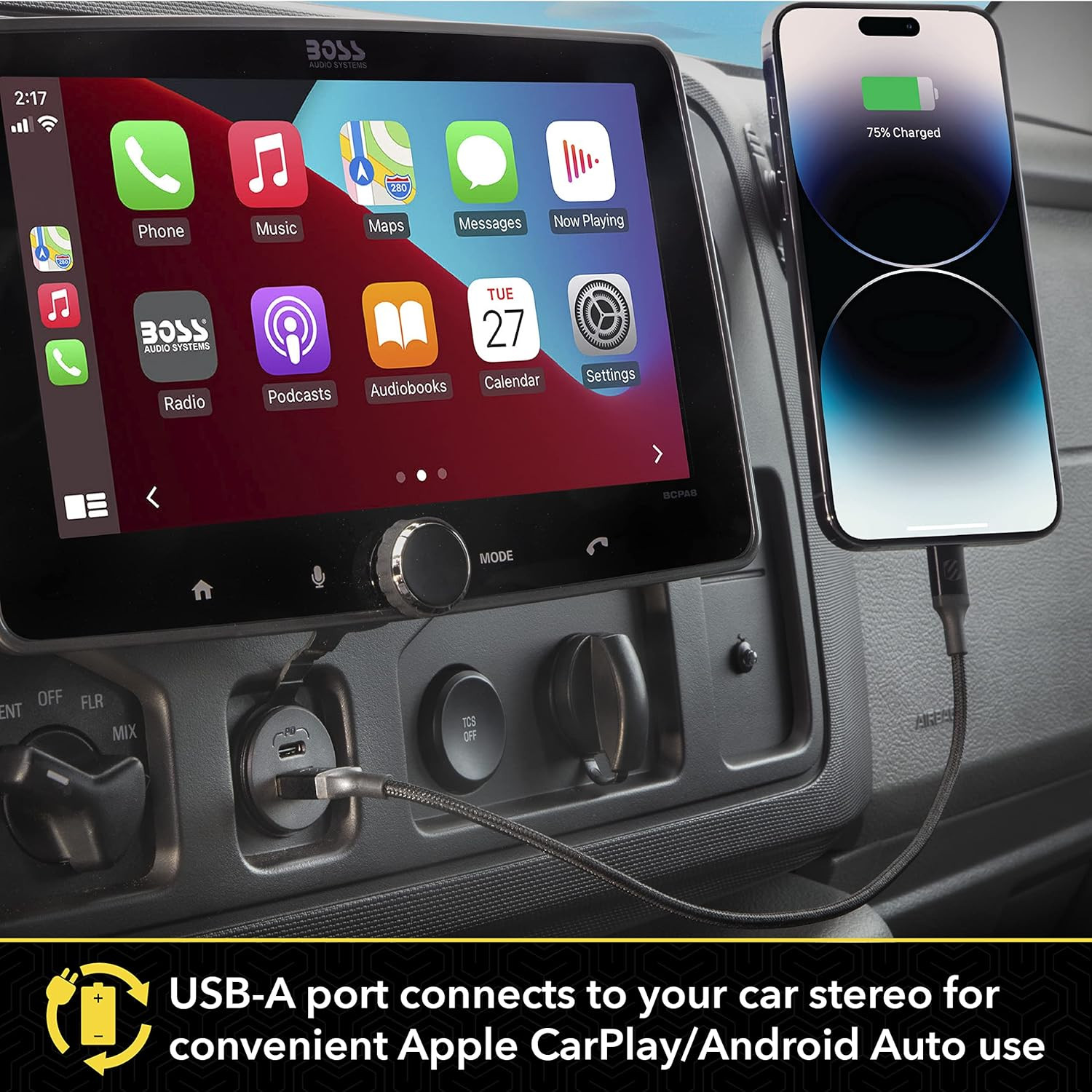 CPPDRLK-SP 27W USB PD 3.0 Type-C Car Charger w/USB-A Adapter for CarPlay Android