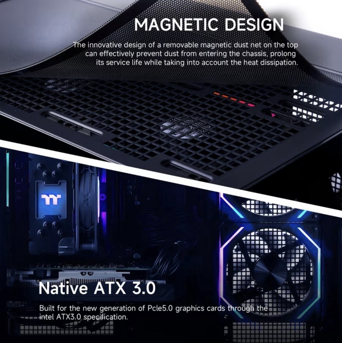 MLOONG X-Dragon ATX 3.0 Tempered Glass Case, Magnetic Filter, USB/Audio