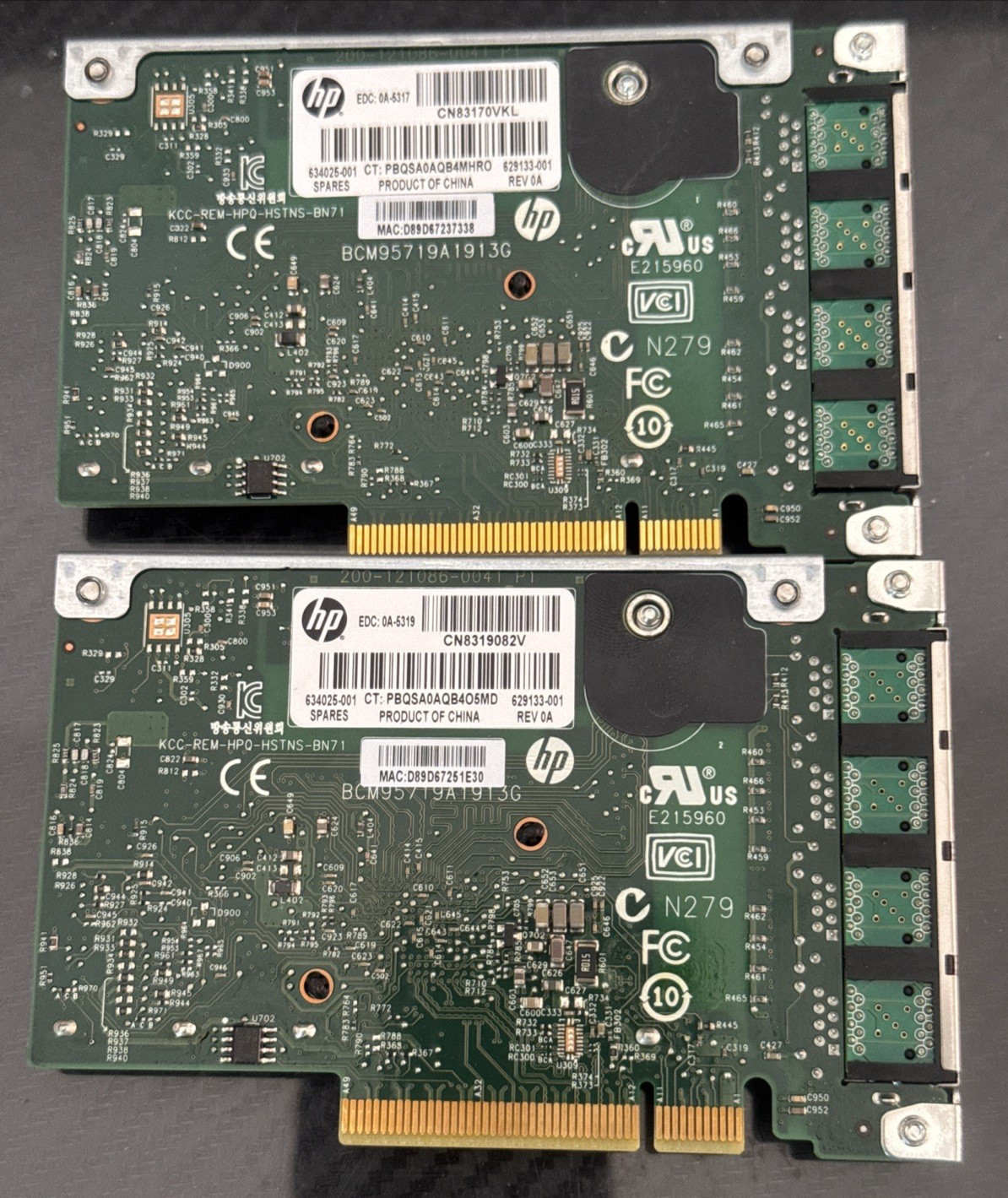 LOT OF 2 – HP 629133-001 PCI Express x8 1Gb 4-Port 331FLR Adapter Ethernet Card