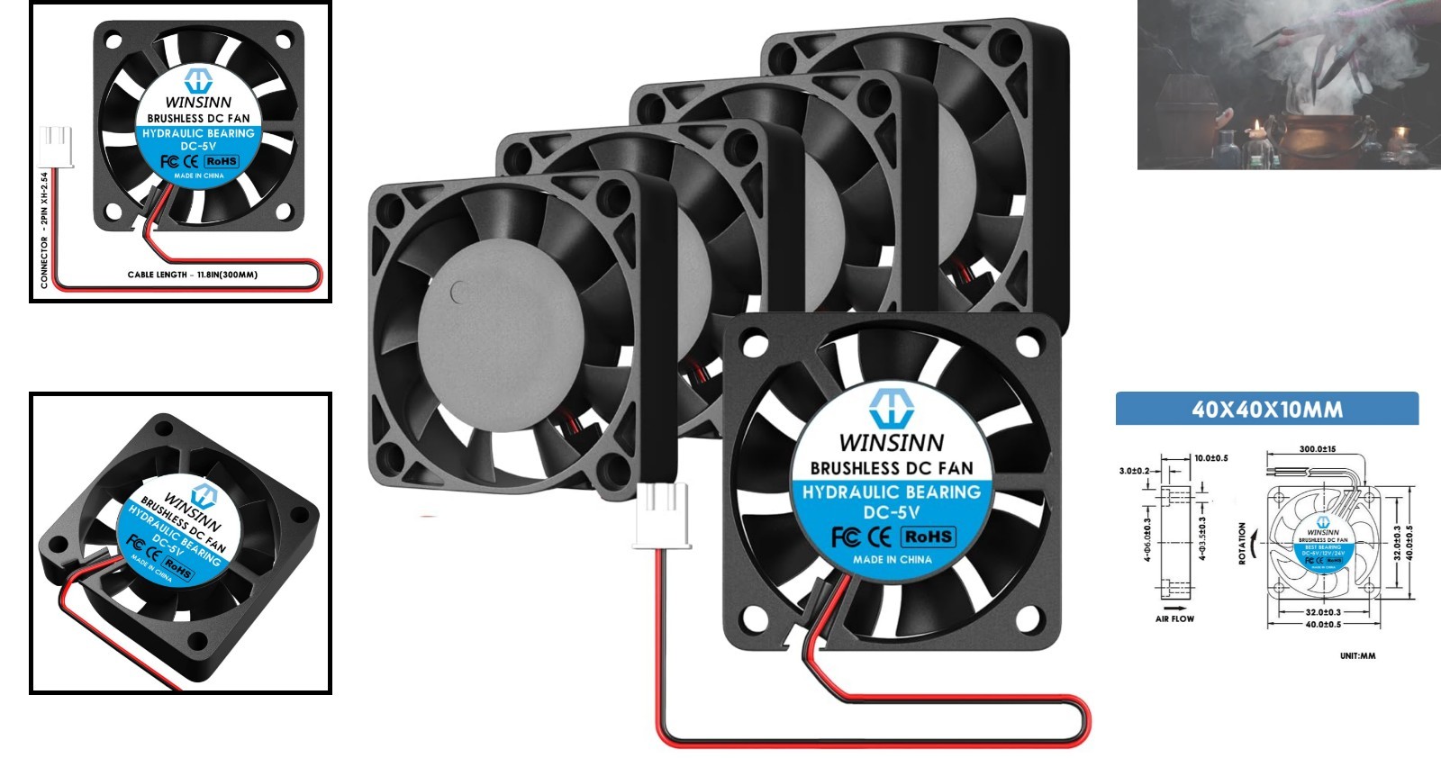 High-Performance 40mm 5V Hydraulic Bearing Fan – 5000 RPM 5-Pack for Electronics