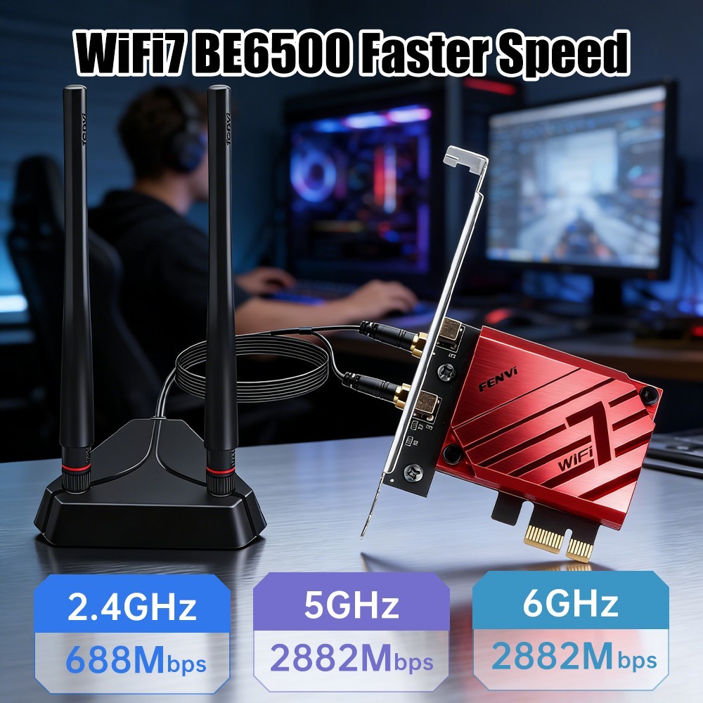 FENVi BE6500 PCIe WiFi 7 Card Bluetooth5.4 Tri-Band 6G/5G/2.4G 802.11be Win10/11