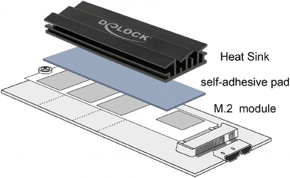 Delock Kühlkörper 70 mm für M.2 Modul schwarz 70 x 22 x 5,2 mm