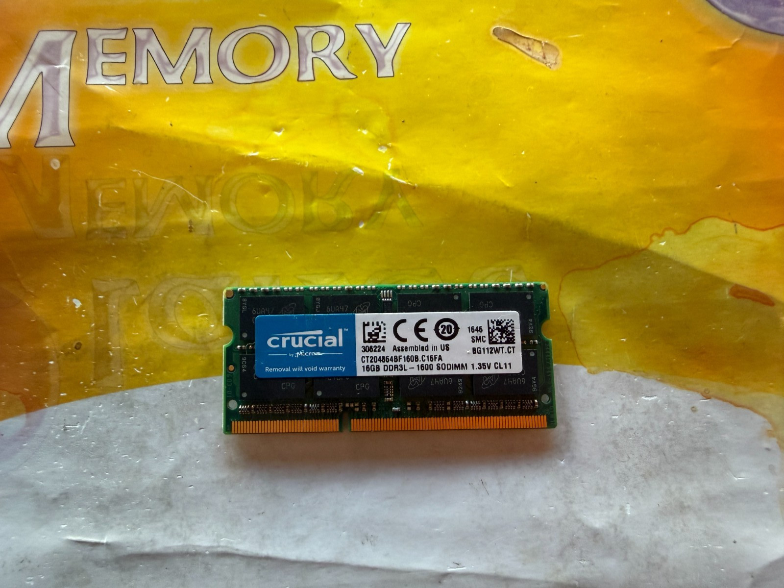 1X 16GB Crucial DDR3L 1600MHz PC3L-12800 SODIMM LAPTOP Memory Ram CT204864BF160B