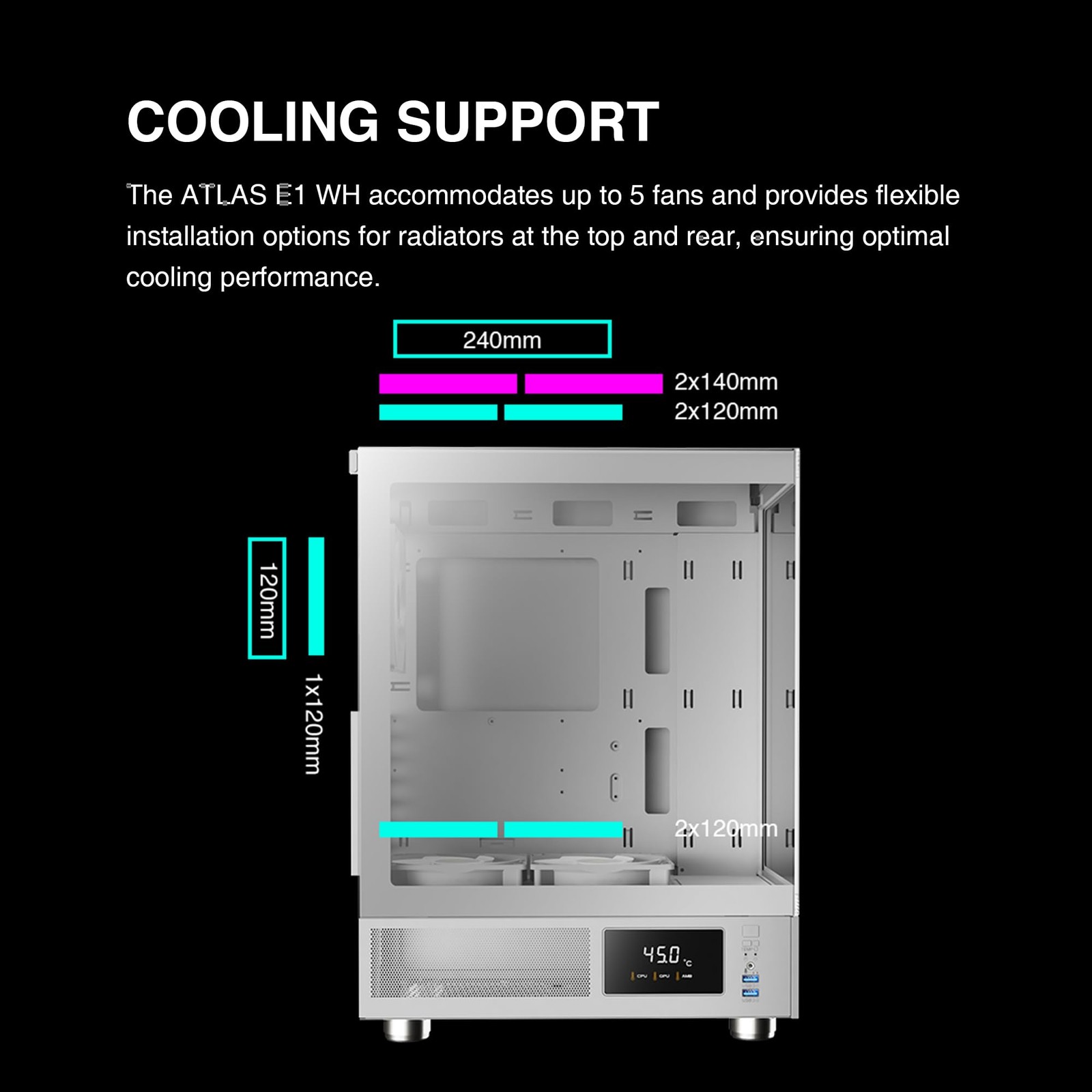 GAMDIAS White ATX Mid Tower Computer Case with Tempered Glass, Gaming