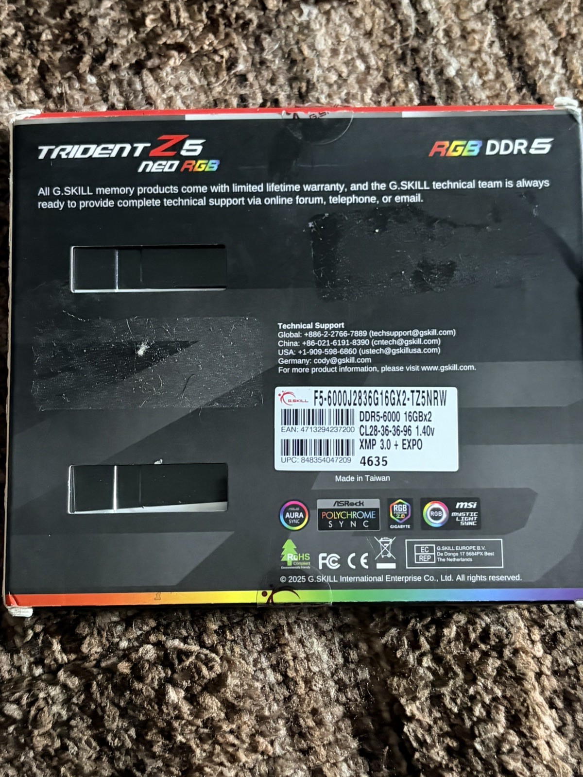 G.SKILL Trident Z5 Neo RGB 32GB (2x16GB) DDR5 6000 CL28 White AMD EXPO Open Box