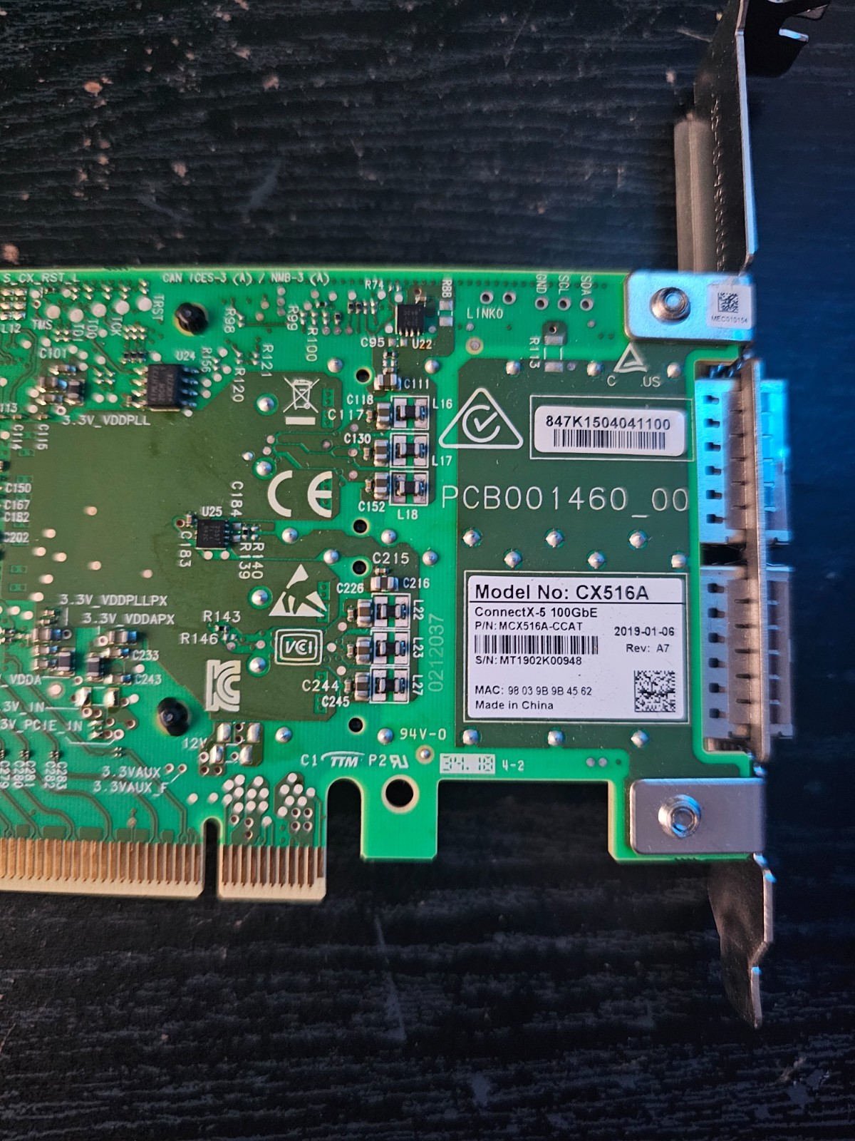 Mellanox MCX516A-CCAT ConnectX-5 100GbE Dual Port QSFP28 CX516A Network Adapter
