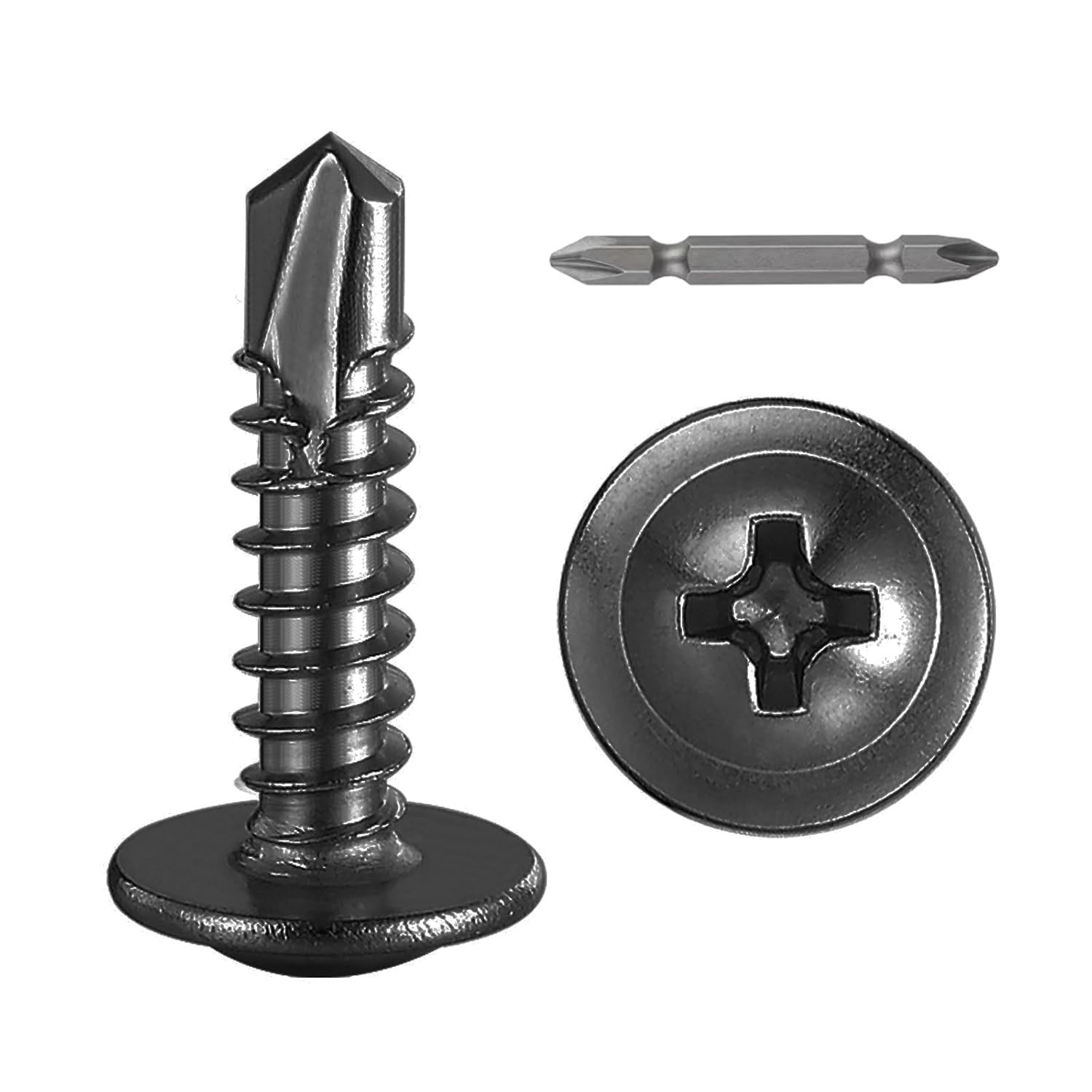 (300Pcs)#8×3/4” for Sheet Metal Self-Tapping Screws 410 Black Stainless Steel Tr