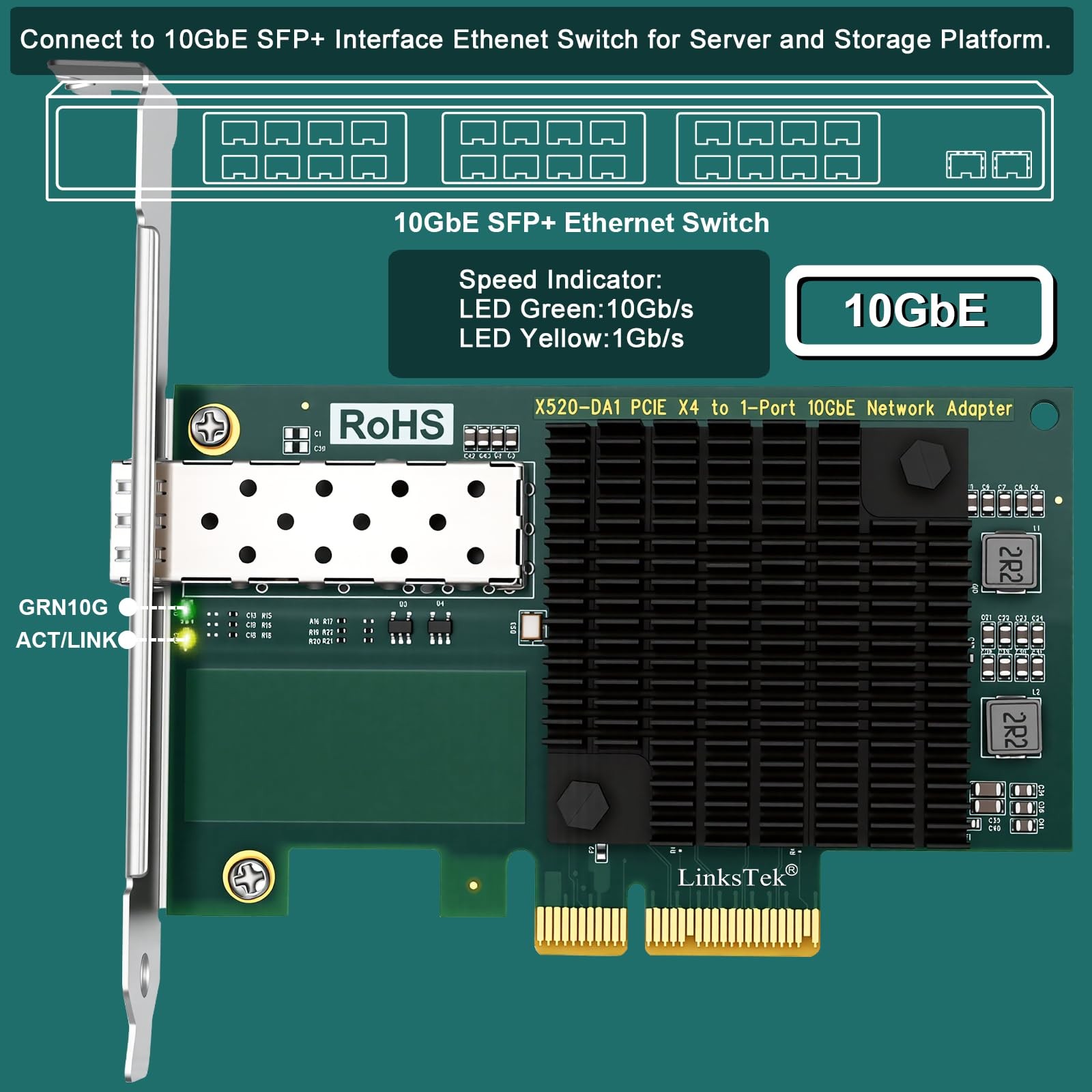 X520DA1 10Gb/s SFP+ Fiber Port Ethernet Adapter NIC Card PCIe x4 Intel 82599