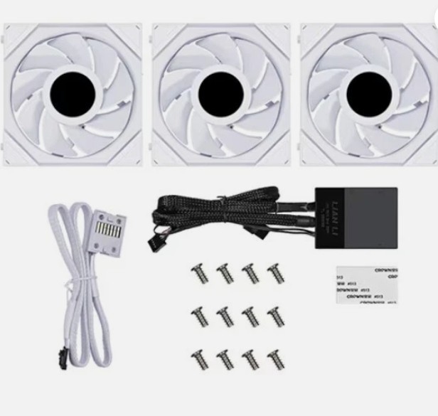 LIAN LI UNI FAN TL LCD 120mm RGB – TRIPLE PACK (12TLLCD3W US) – WHITE – NEW