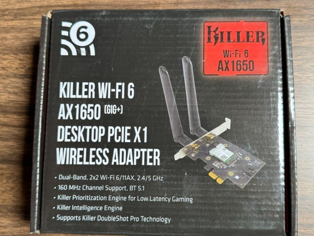 Killer Wi-Fi 6 AX1650 Desktop PCIe x1 Wireless Adapter Bluetooth 5.1 Open Box