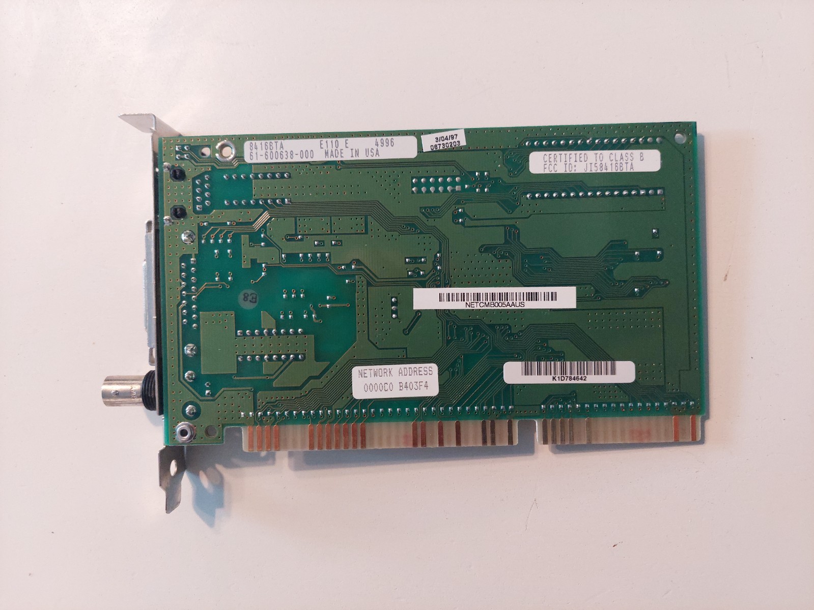 SMC 8416BTA 60-600508-001 Rev. B ISA Ethernet Card ISA – Utested (0026)