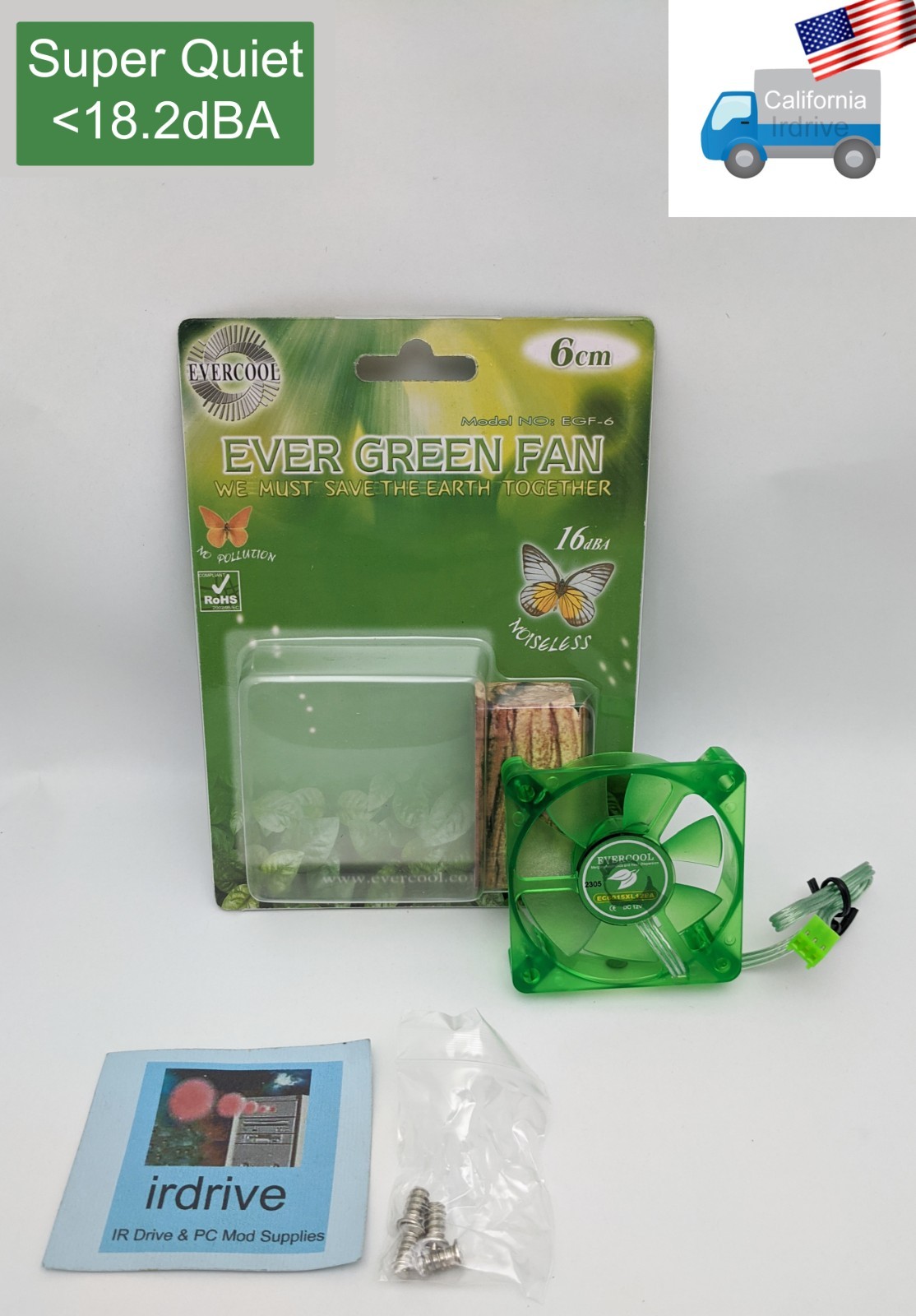 NEW Evercool Green Super-Quiet 19dBA 60mm x 15mm 3pin PC Case Cooling Fan EGF-6