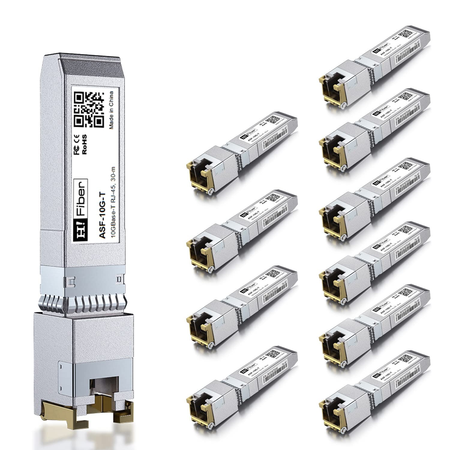 HiFiber 10 piece 10G SFP+ RJ45 transceiver, Marvell 113C chip, 30 meters