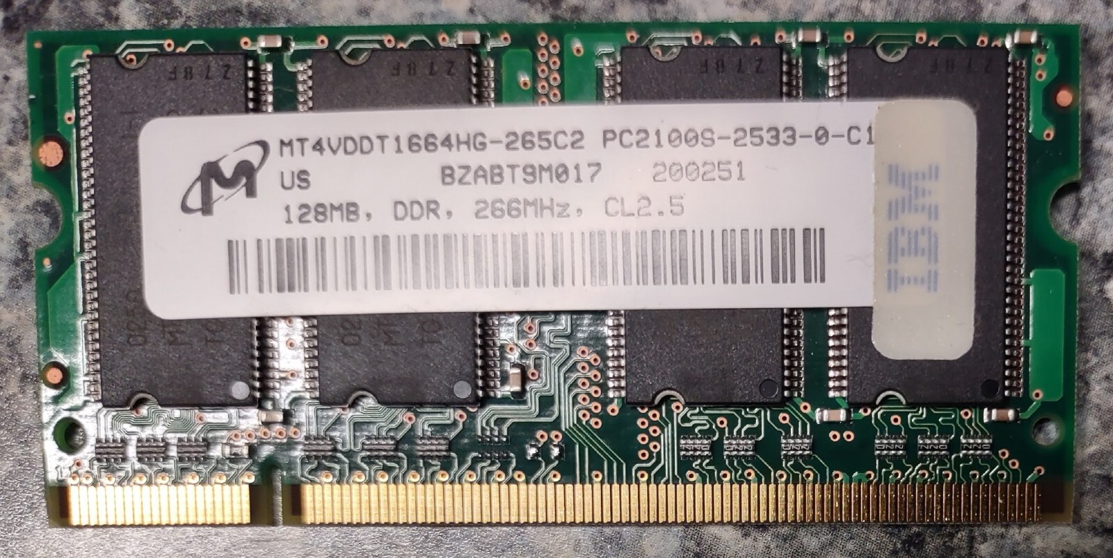 Micron 128MB DDR 266MHz CL2.5 PC2100S-2533-0-C1 Laptop Memory