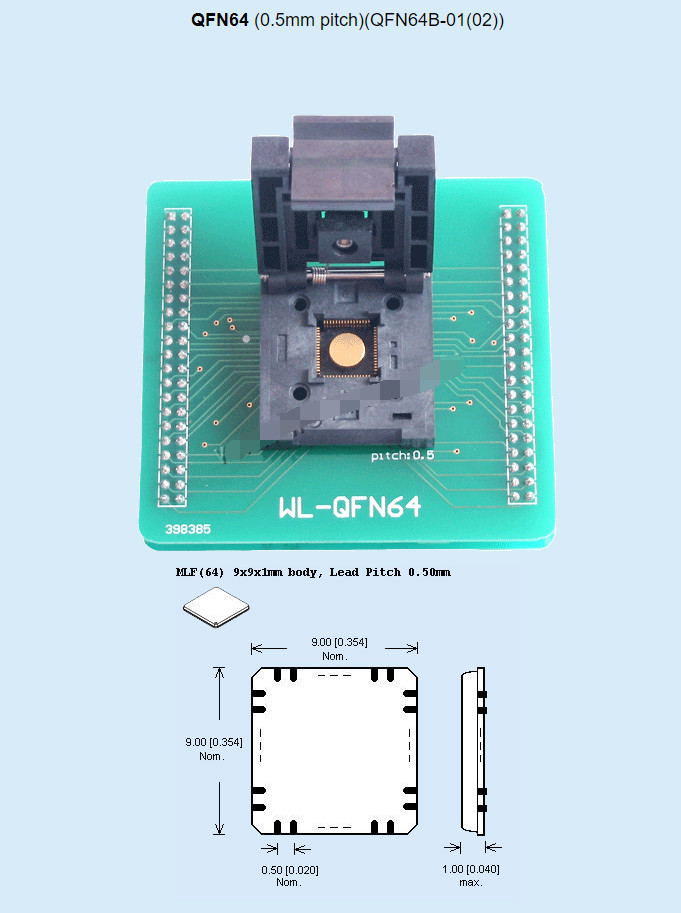 WL-QFN64-XXX 0.5mm Pitch 16×16 9mm Width Socket Adapter For Wellon