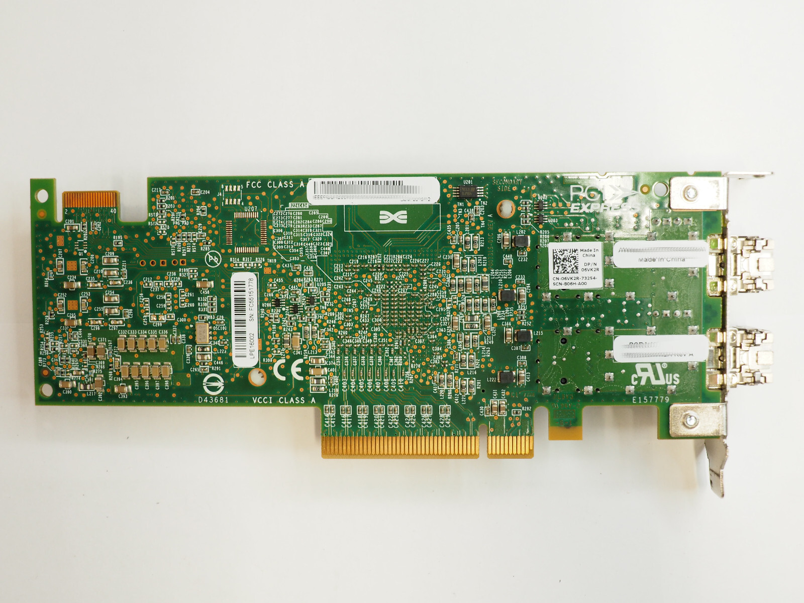 Dell 6VK2R Emulex LPE16002 16GB Dual Port Host Bus Adapter Server Card w/ 2 SFP