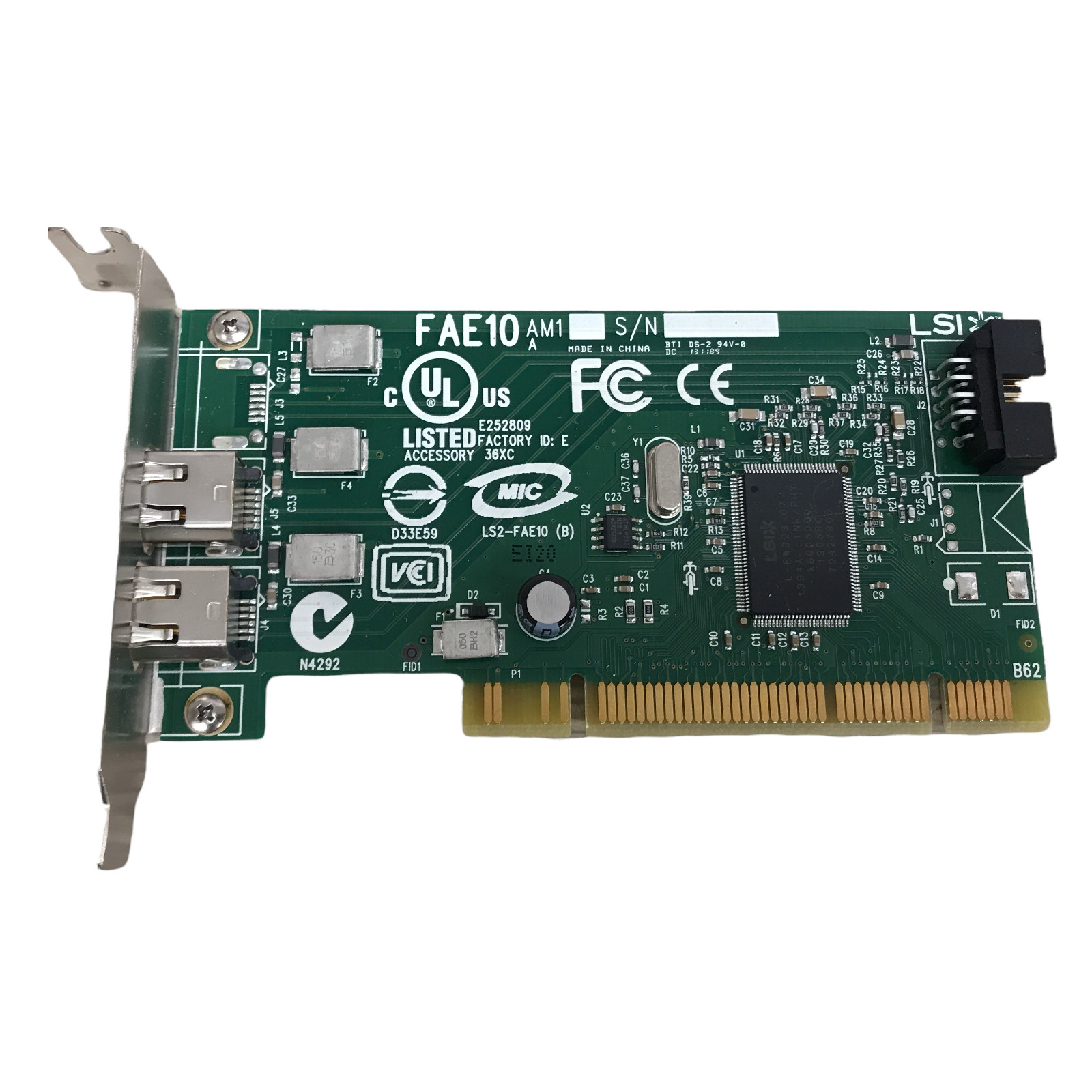 Dell J886H Dell 1394A Dual Port 2 Ports PCI FireWire Card Low Profile 0J886H