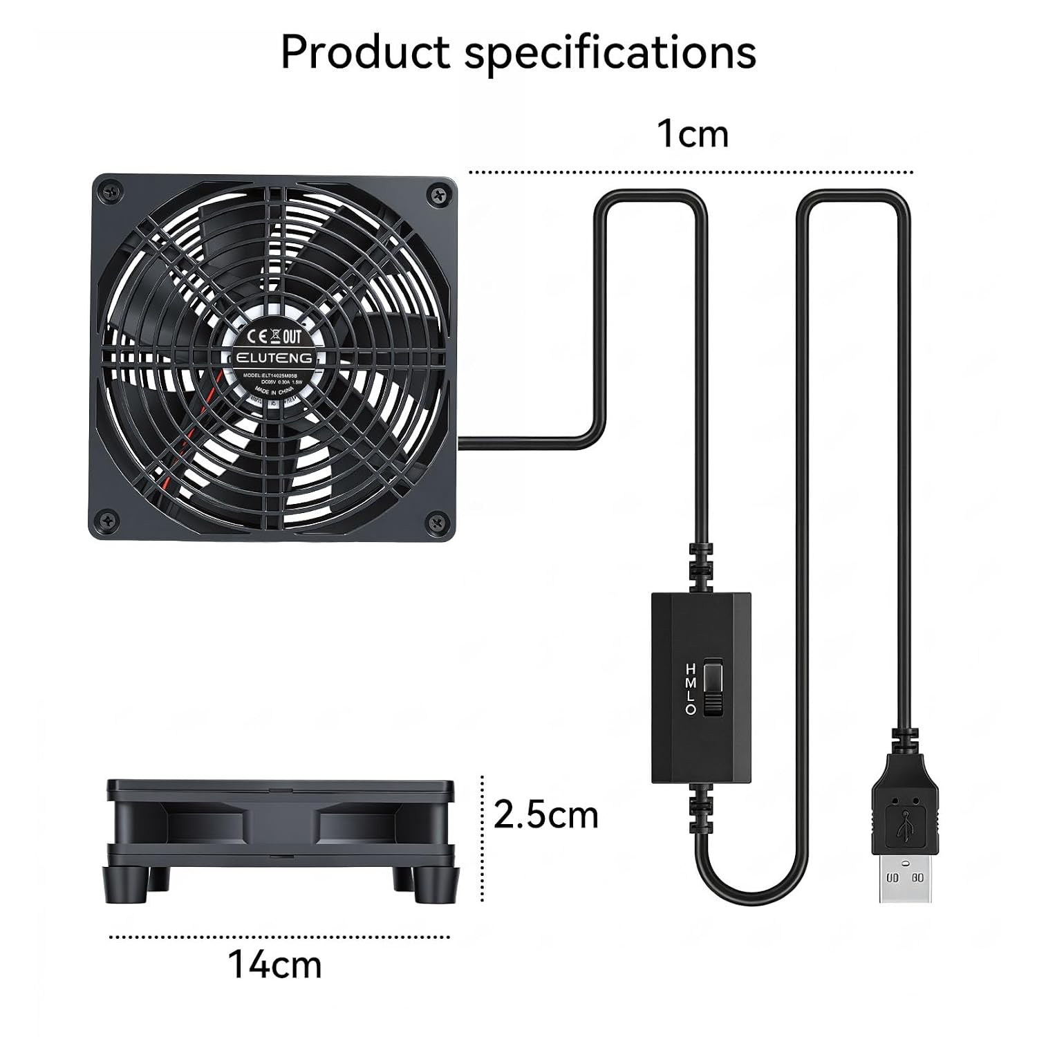 USB Powered Cooling Fan 140Mm with 3 Speed Adjustable Computer USB Fans