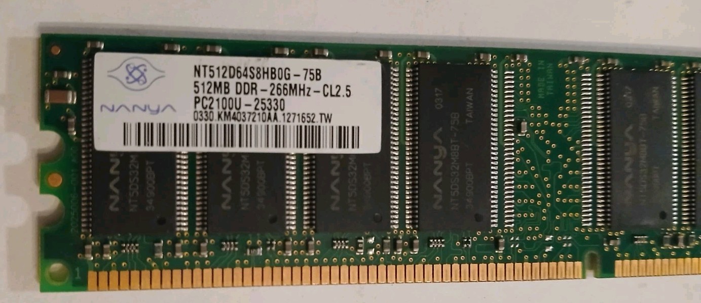 512MB DDR Desktop RAM PC2100U 266MHz CL2.5 Nanya NT512D64S8HB0G-75B