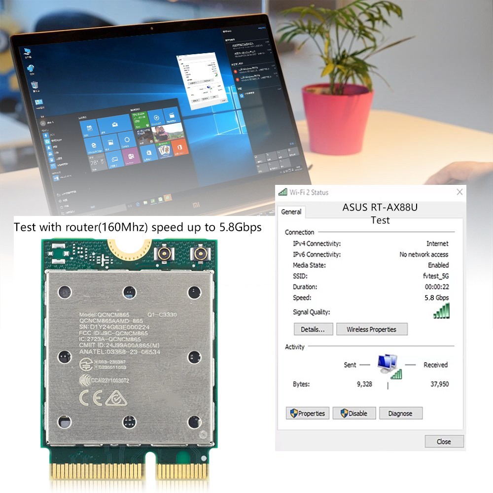 QCNCM865 Wi-Fi 7 M.2 Module 2.4G/5G/6GHz Wifi Bluetooth 5.3 Card Adapter for PC