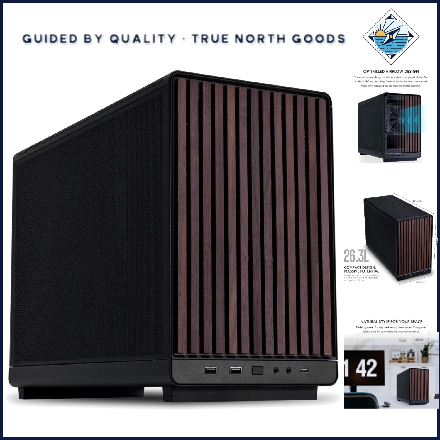 High Airflow Mini Tower Case with Stainless Steel Construction & Wood Front