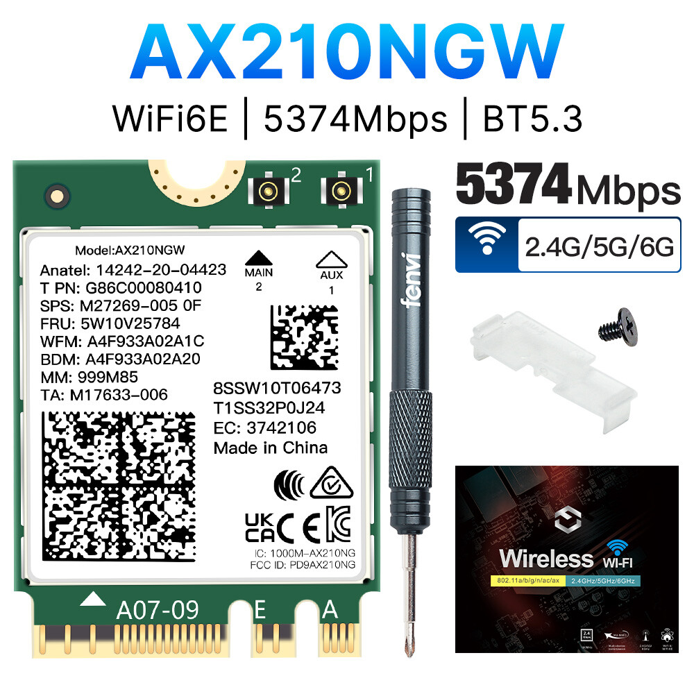 WiFi 6E Intel AX210 NGW M.2 2230 Wireless Card Bluetooth 5.3 Tri-Band 5400Mbps