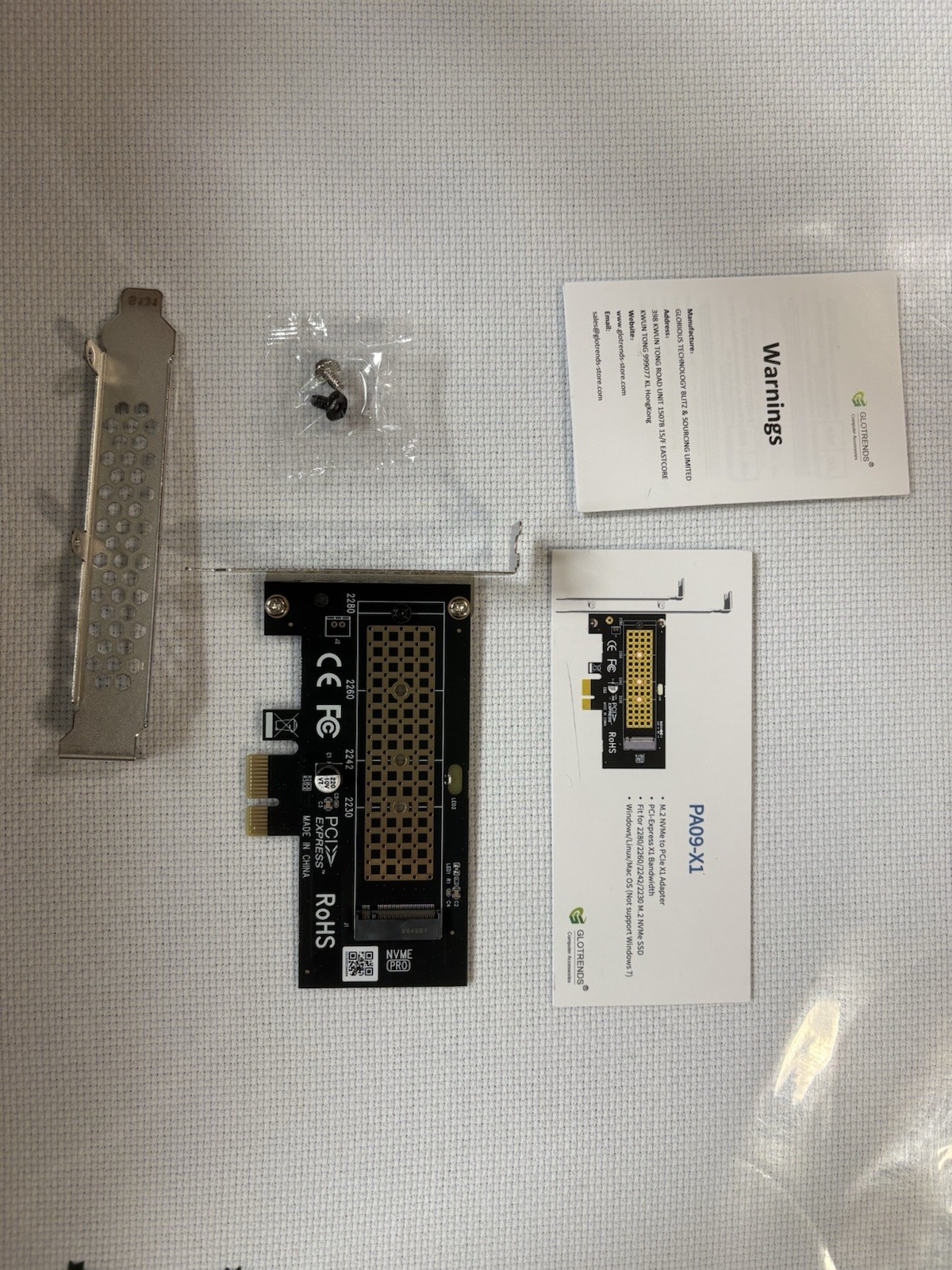 GLOTRENDS PA09-X1 M.2 NVMe to PCIe x1 Adapter Card